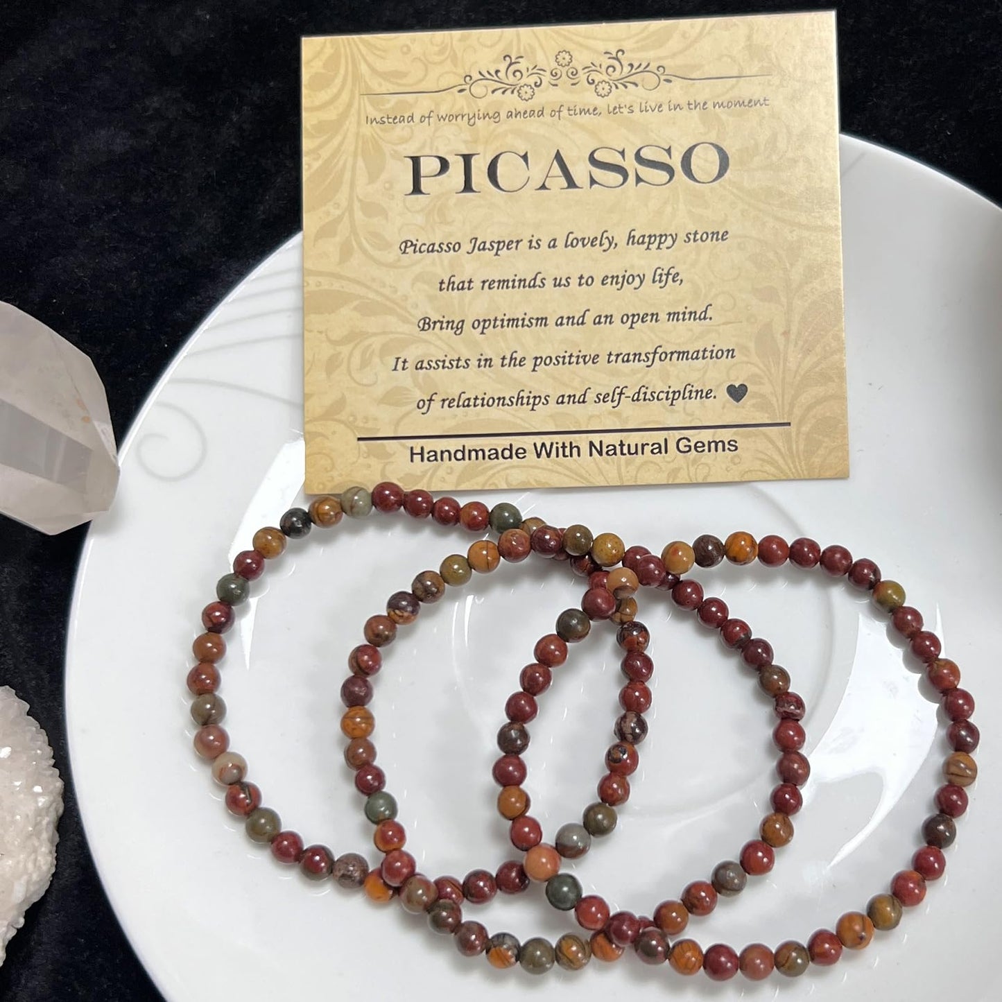 CHCCOYE 4mm Natural Healing Gemstone Bracelet Handmade Yoga Stretch Elastic Bracelet Stress Relief Crystal Jewelry for Men and Women (4mm Picasso)
