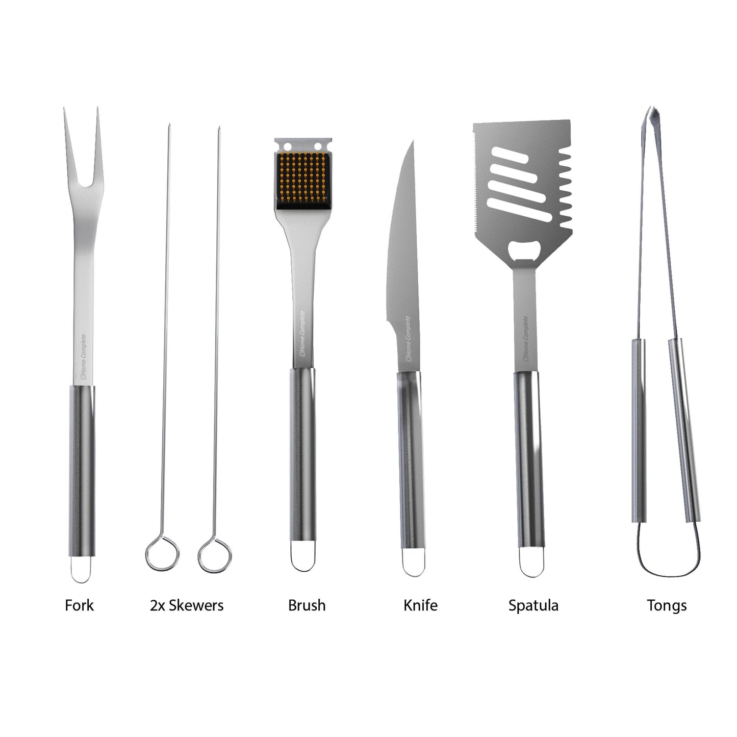 7-Piece BBQ Grill Tool Kit - Stainless Steel BBQ Accessories Kitchen Set with Spatula, Tongs, Fork, Knife, Brush, Skewers, and Case by Home-Complete