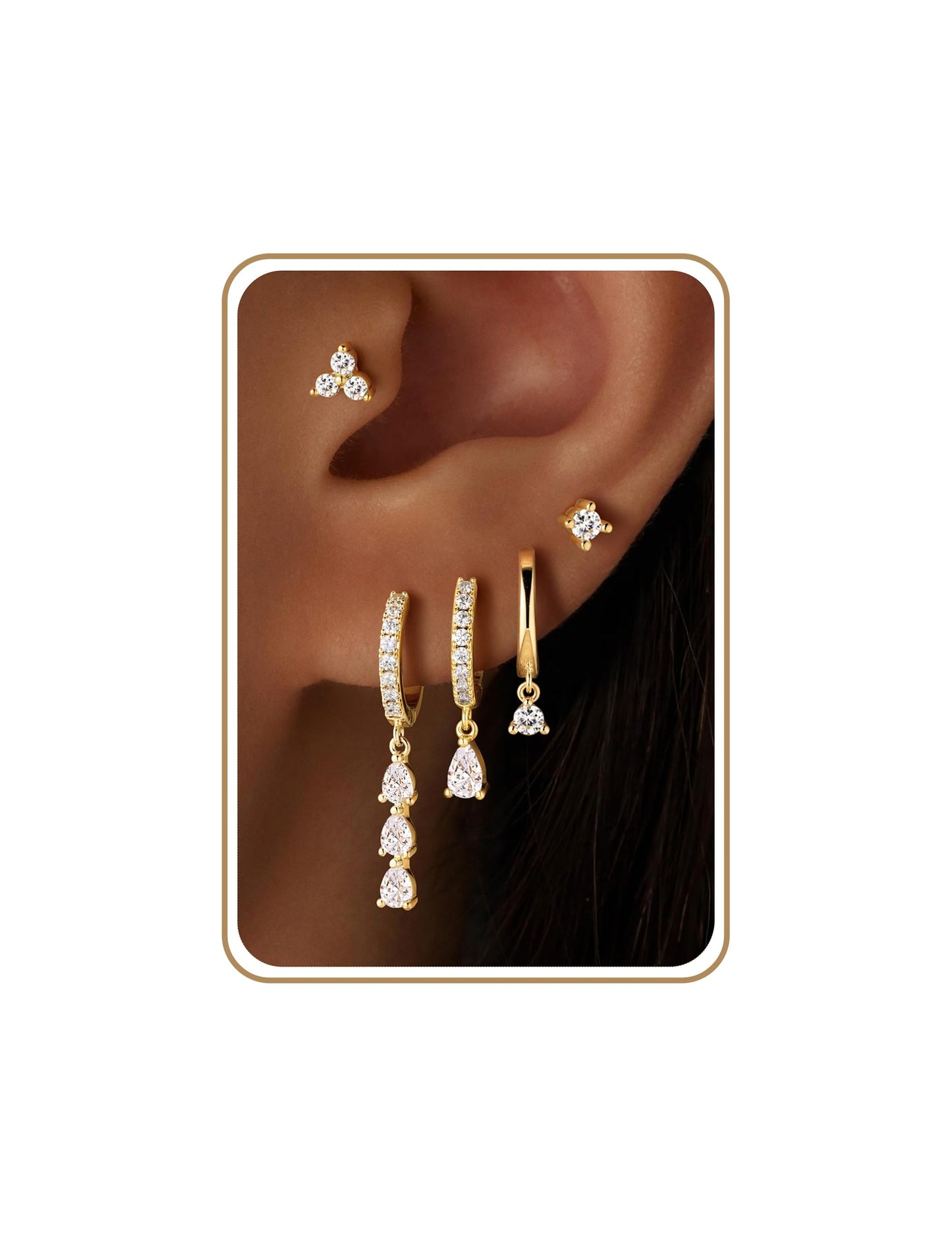 M MOOHAM Gold Dangle Earrings for Women, Drop Dangling Earrings Stacks Set Dainty 14K Gold Plated Hypoallergenic Cubic Zirconia CZ Hoop Earring Flat Back Stud Cartilage Earring Jewelry Bridesmaid Gift