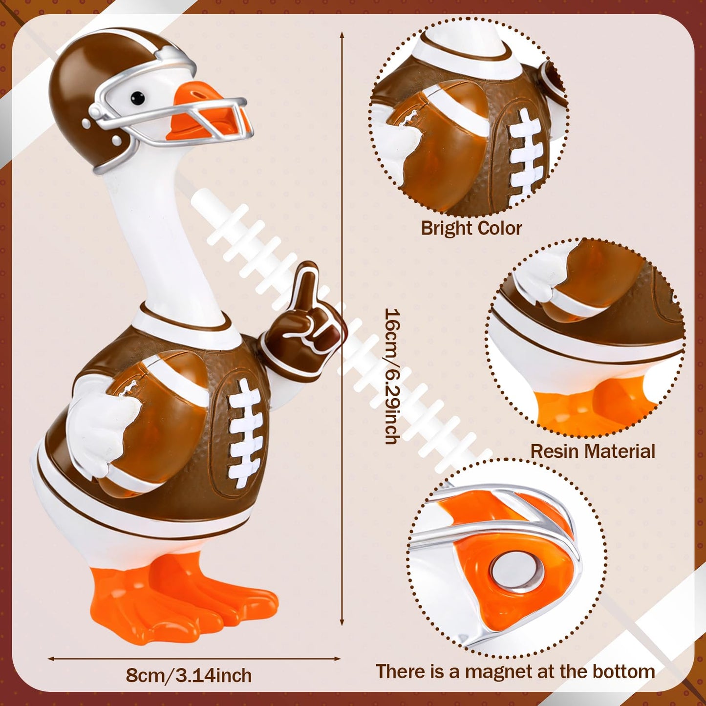 Bucherry Football Magnetic Goose Key Holder 6 Inch Resin Goose Figurine Football Player Helmet Design with Strong Magnet Beak Office Desktop Key Organizer Entryway Table Decoration Sports Gift