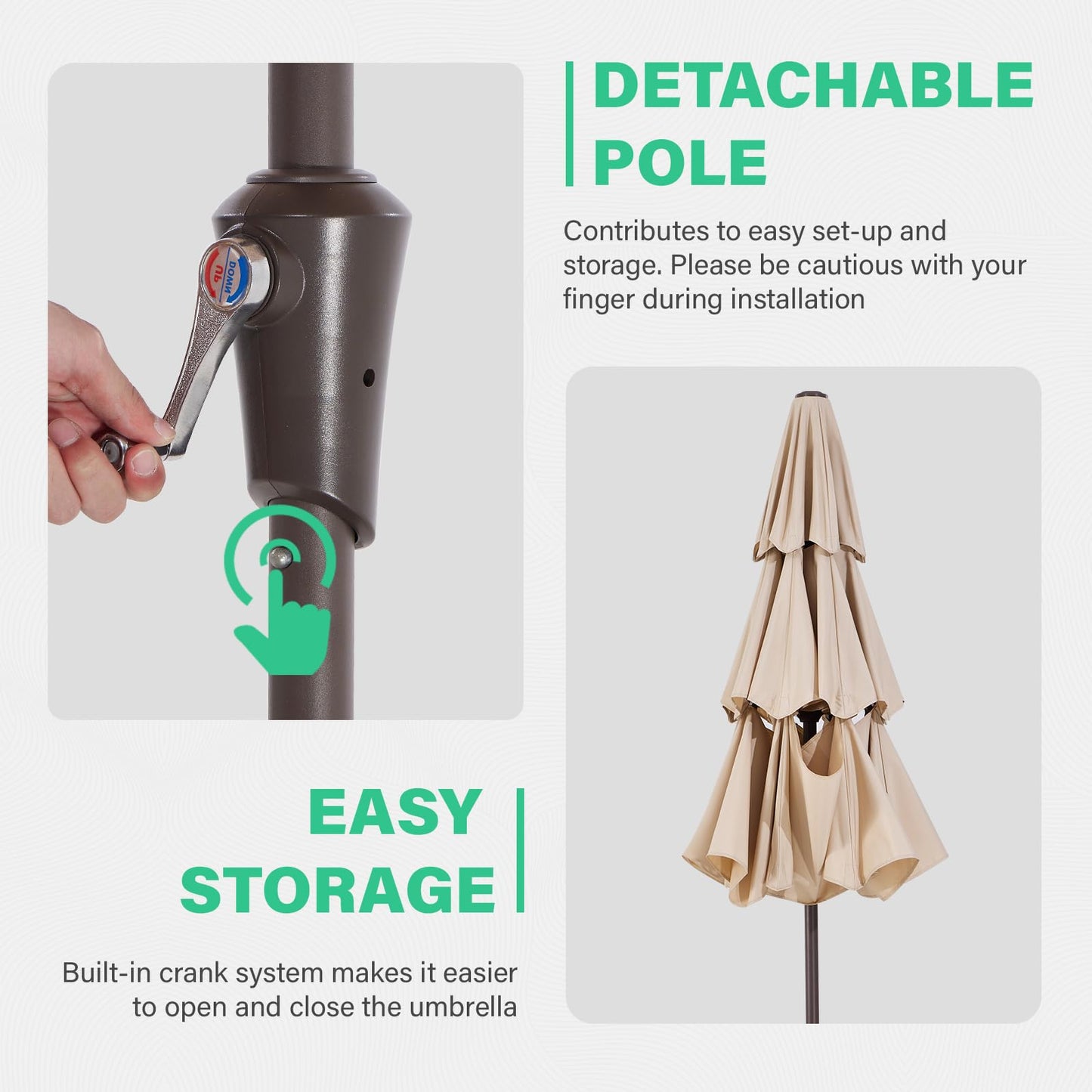 JEAREY 9FT 3 Tier Patio Umbrella Outdoor Market Umbrella Table Umbrellas with 8 Ribs 1.5 Pole Push Button Tilt and Crank UV Protection for Garden,Beige