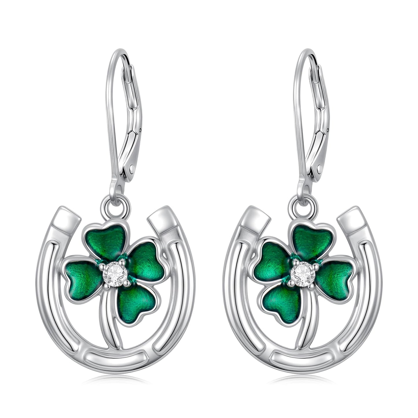 YYmqmq Horseshoe and Clover Earrings for Women 925 Sterling Sliver Shamrock Clover Dangle Earrings Leverback St Patricks Day Jewelry Irish Jewelry Gifts for Women Girlfriend