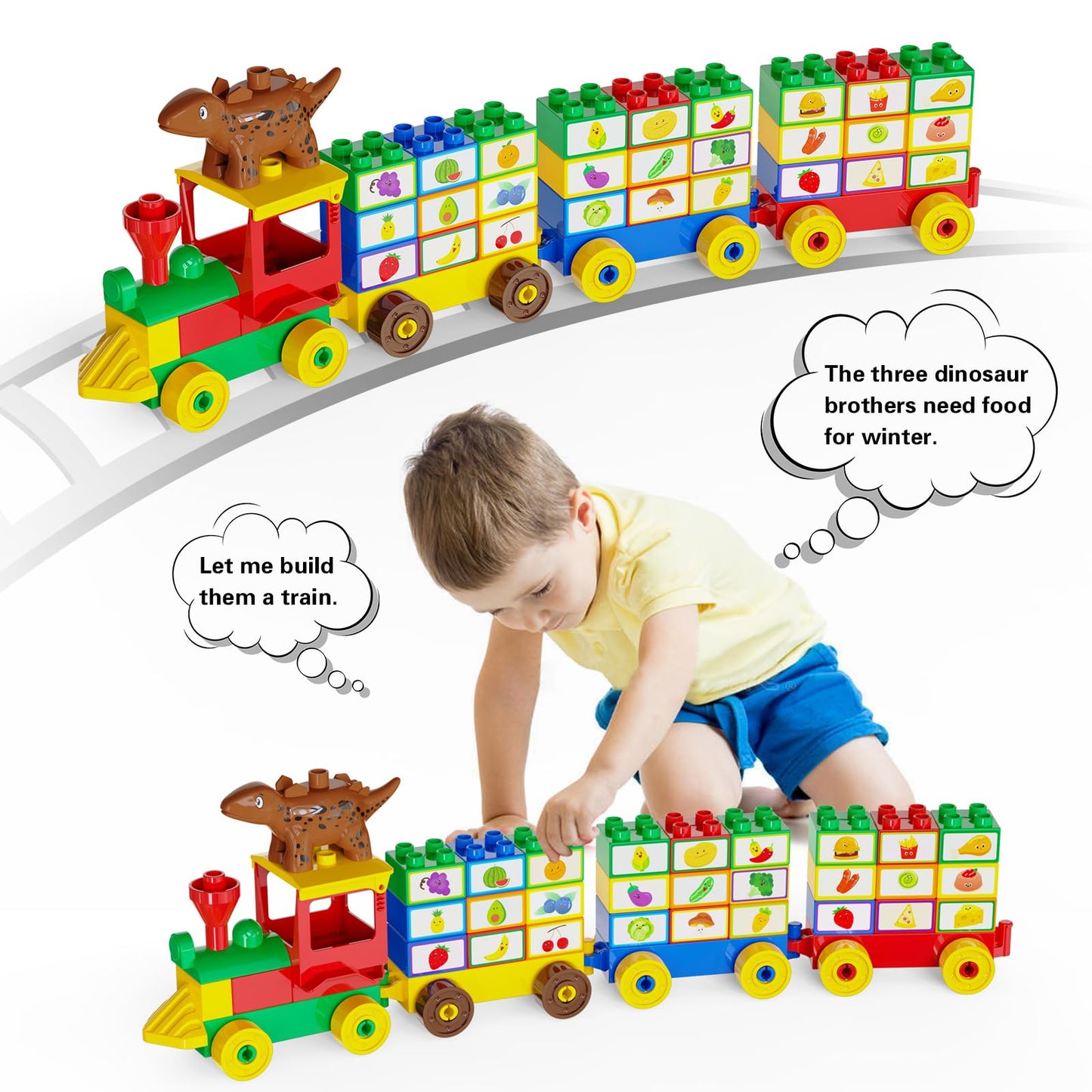 Anpcso Building Blocks for Toddlers 2-5 Including Dinosaurs Cars, 116-piece Large Classic Building Bricks Set, Educational Toys for Children Boys Girls All Ages, Compatible with All Major Brands