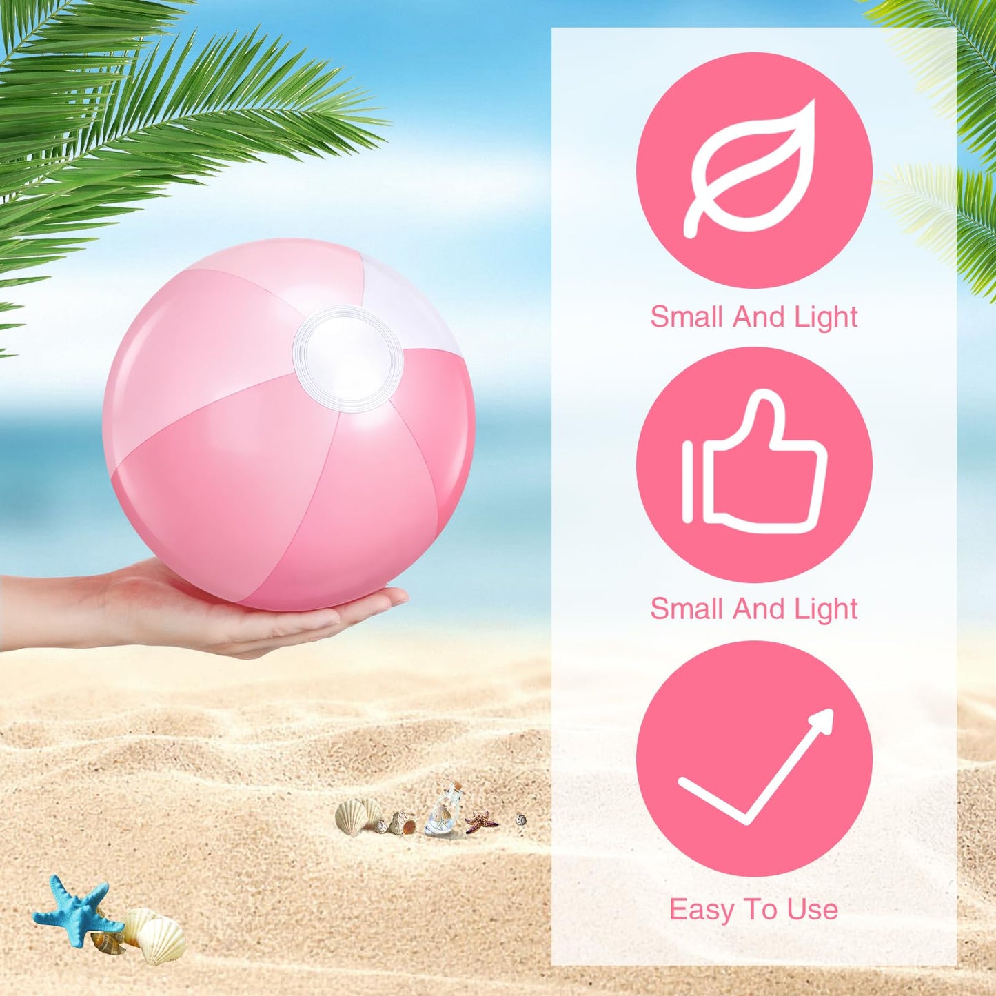 Realspring 12 Pcs Pastel Inflatable Beach Balls Kids Bulk Stripe Jumbo Big Beach Balls Pool Floating Toy for Adult Water Game Baby Shower Birthday Summer Swimming Party (Pink and White,10 Inch)