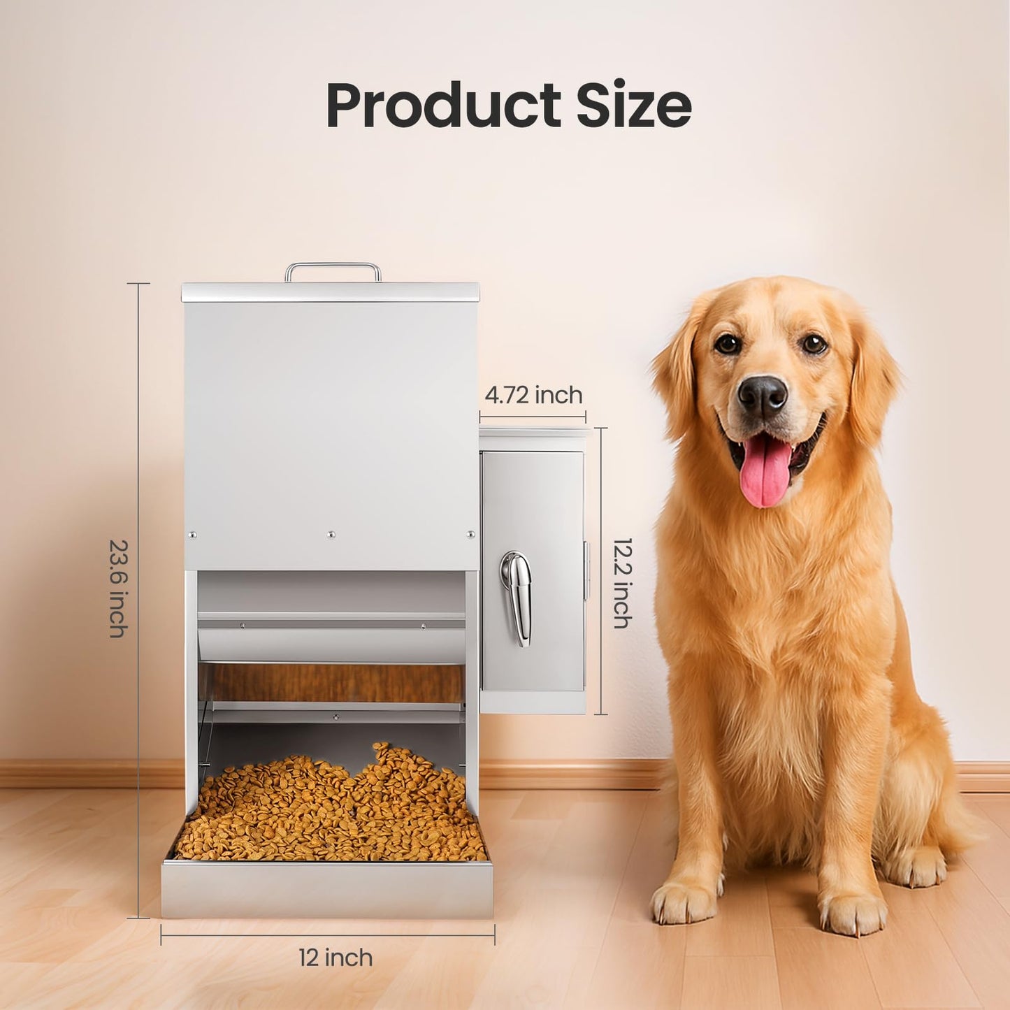 PiCOOP 16L Dog Automatic Feeder for Large Pet Stainless Steel Dog Feeder with Timer, Wall-Mountable, Rodent-Proof, Extra-Large Tray for Large Pet