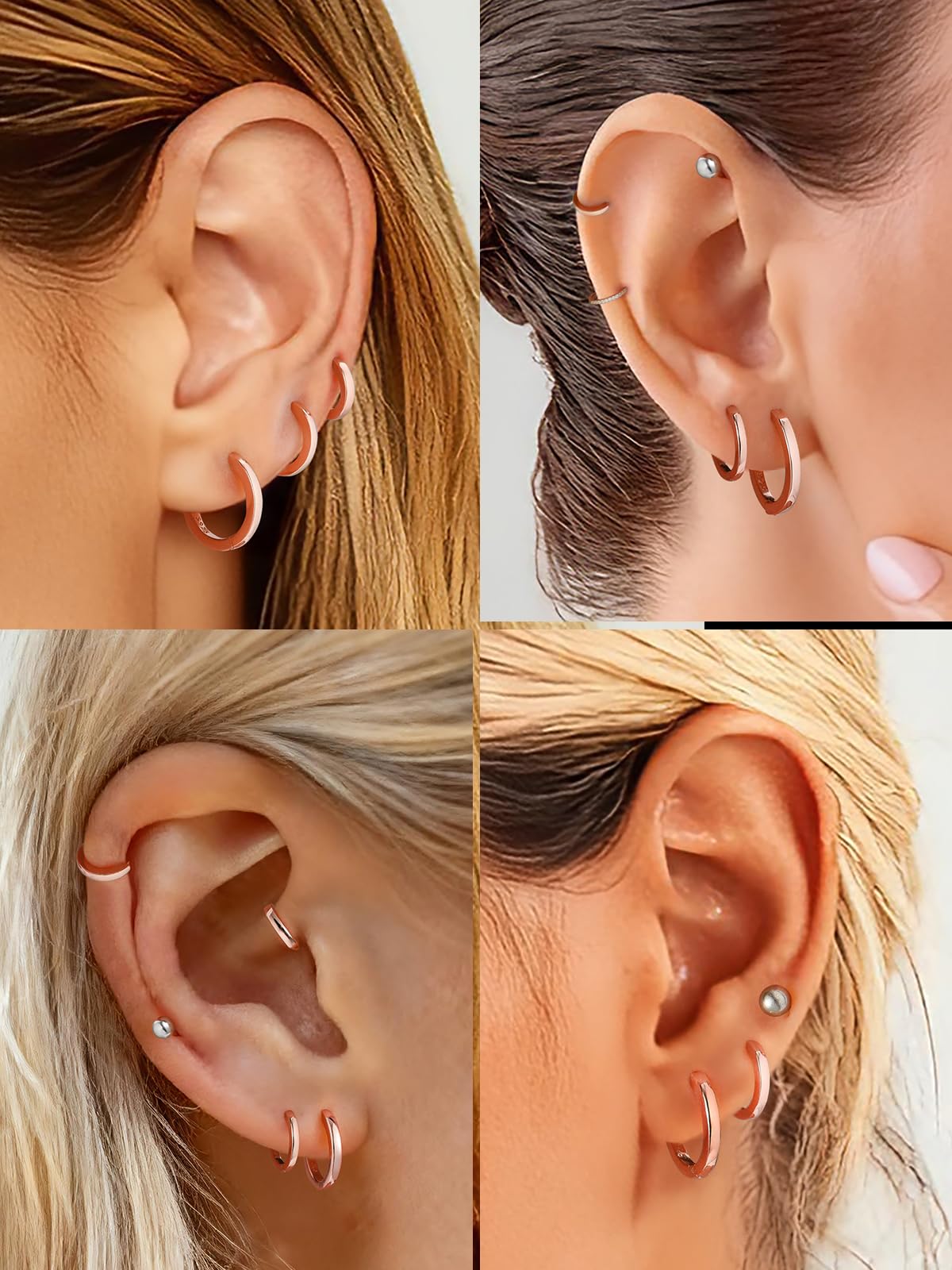 SILVERCUTE 925 Sterling Silver Huggie Hoop Earrings for Women,Hypoallergenic Rose Gold Small Hoop Earring Cartilage Earring Lightweight Huggies Earrings for Women,8/10/12mm