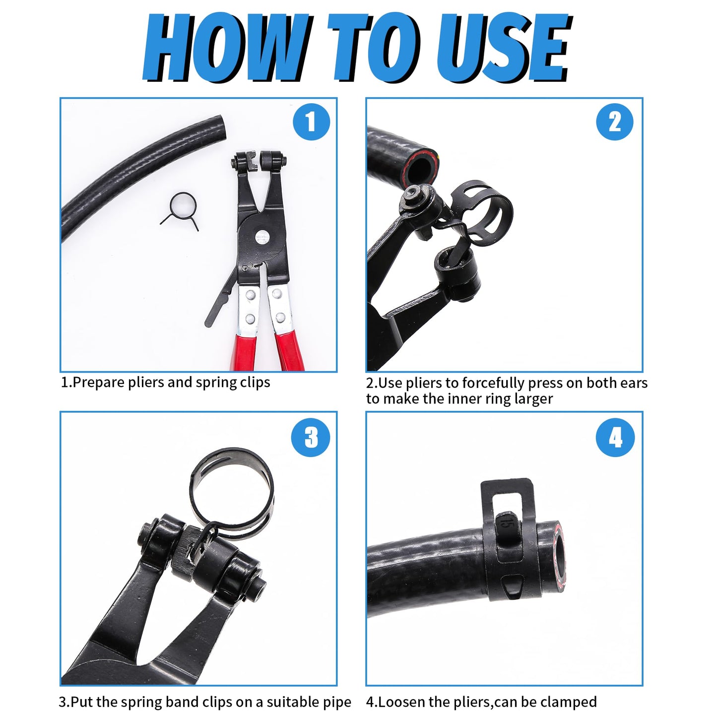 PEROMI 130Pcs 6-25mm Spring Band Hose Clamps With Swivel Flat Hose Clamp Plier Assortment Kit, Constant Tension Steel Clamps for Fuel Lines, Silicone, Vacuum Hoses & Low-Pressure Air Clips