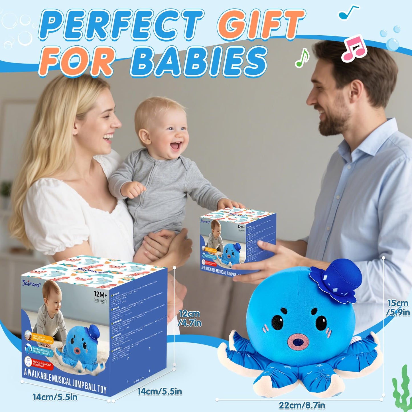 Baby Toy for 6-12 Months, Rechargeable Musical Plush Interactive Toy - 40 Songs & Recording Feature, Crawling Octopus Tummy Time Toy, Soft Sensory Toys for Toddlers 1-3, Gifts for Infants 1 Year Old