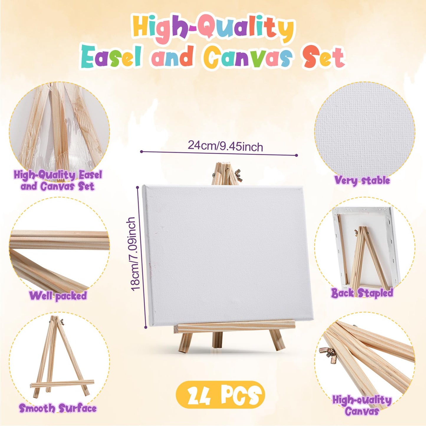 312 Pcs Canvas with Easel Set 8 x 10 Inch Canvas Boards with Wooden Easels, Paint Brushes Blank Panel Painting Kit for Adults Couples Painting Party Supplies Paint and Sip Date Night Kits