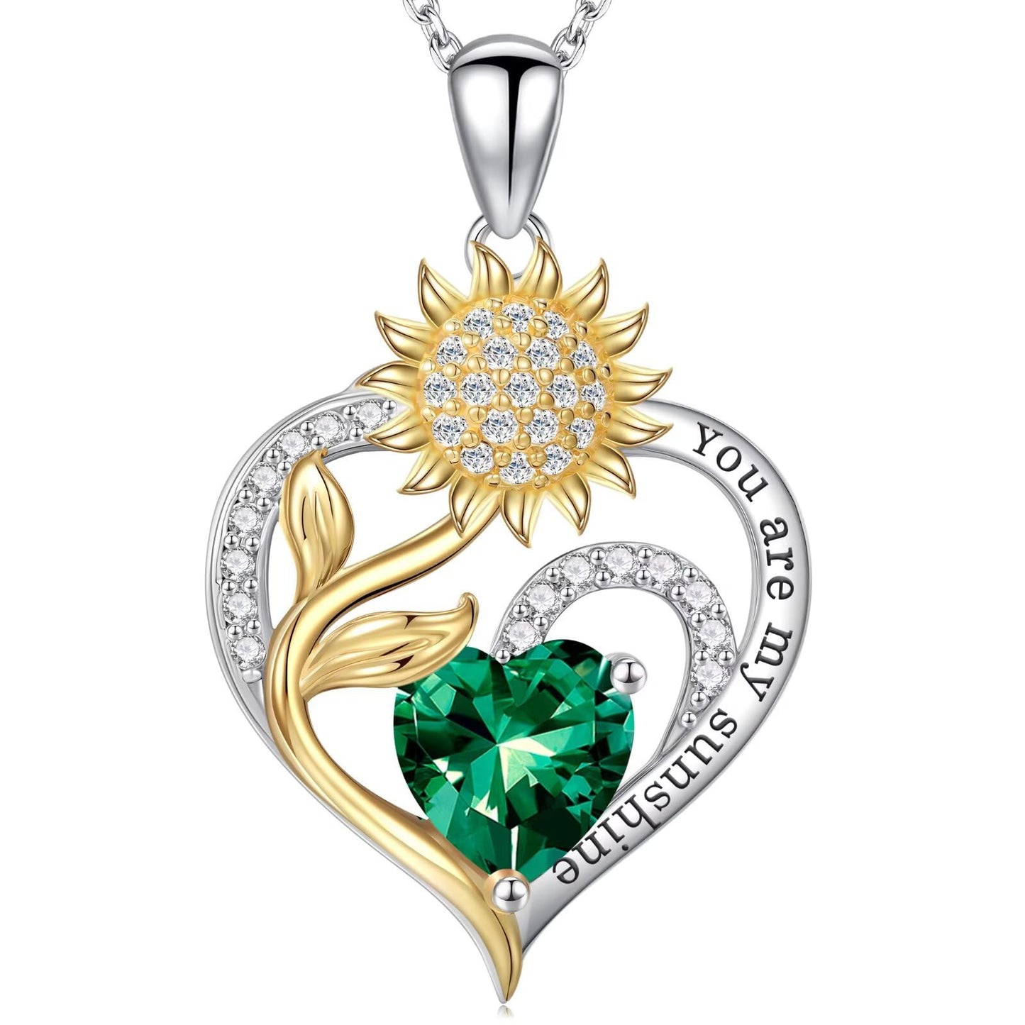 Iefil Sunflower Gifts for Women - Sunflower Necklace Gifts for Wife May Simulated Emerald Necklace Anniversary Mothers Day Jewelry Gift