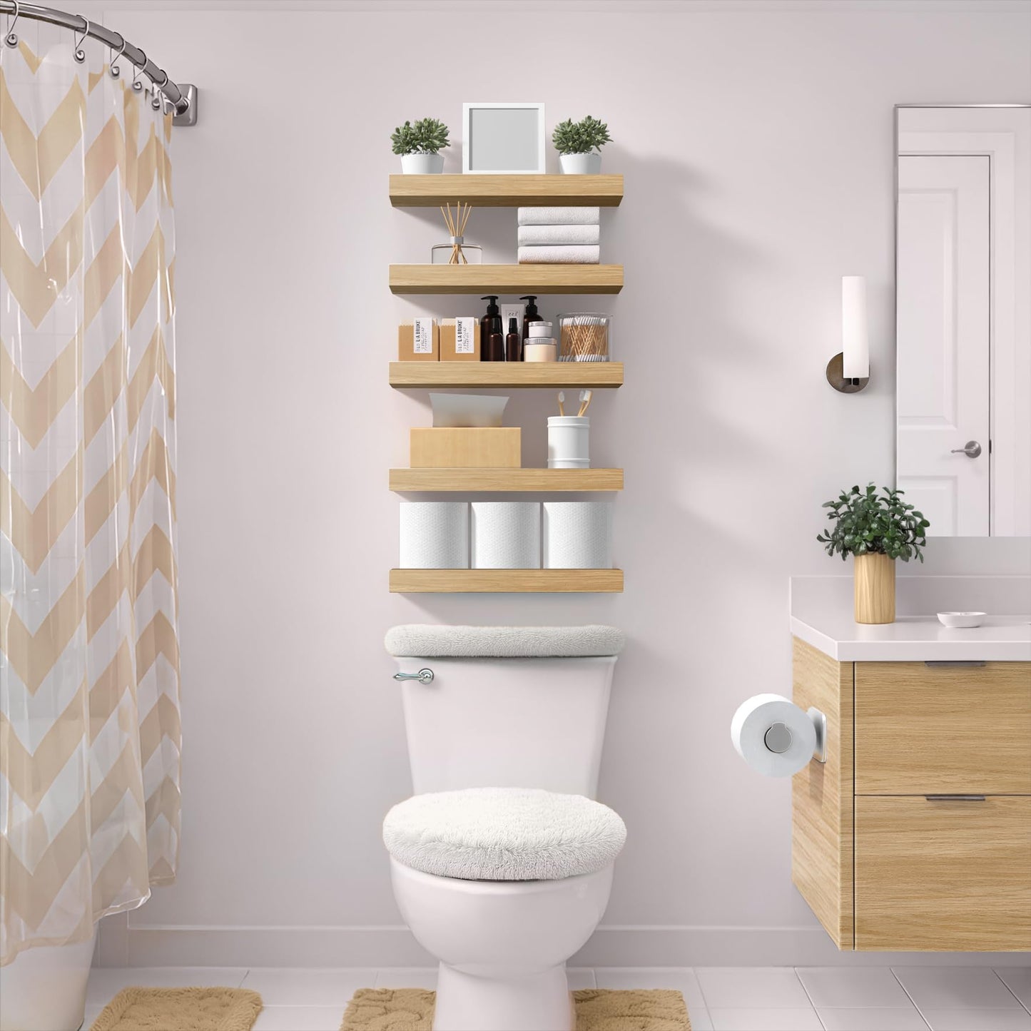 Sorbus Floating Shelves for Wall – 16 Inch Floating Shelf for Kitchen, Bedroom, Living Room, Bathroom, Home & Wall Decor - Mounted Bathroom Shelves with Invisible Brackets (Maple Wood, 2 Pack)