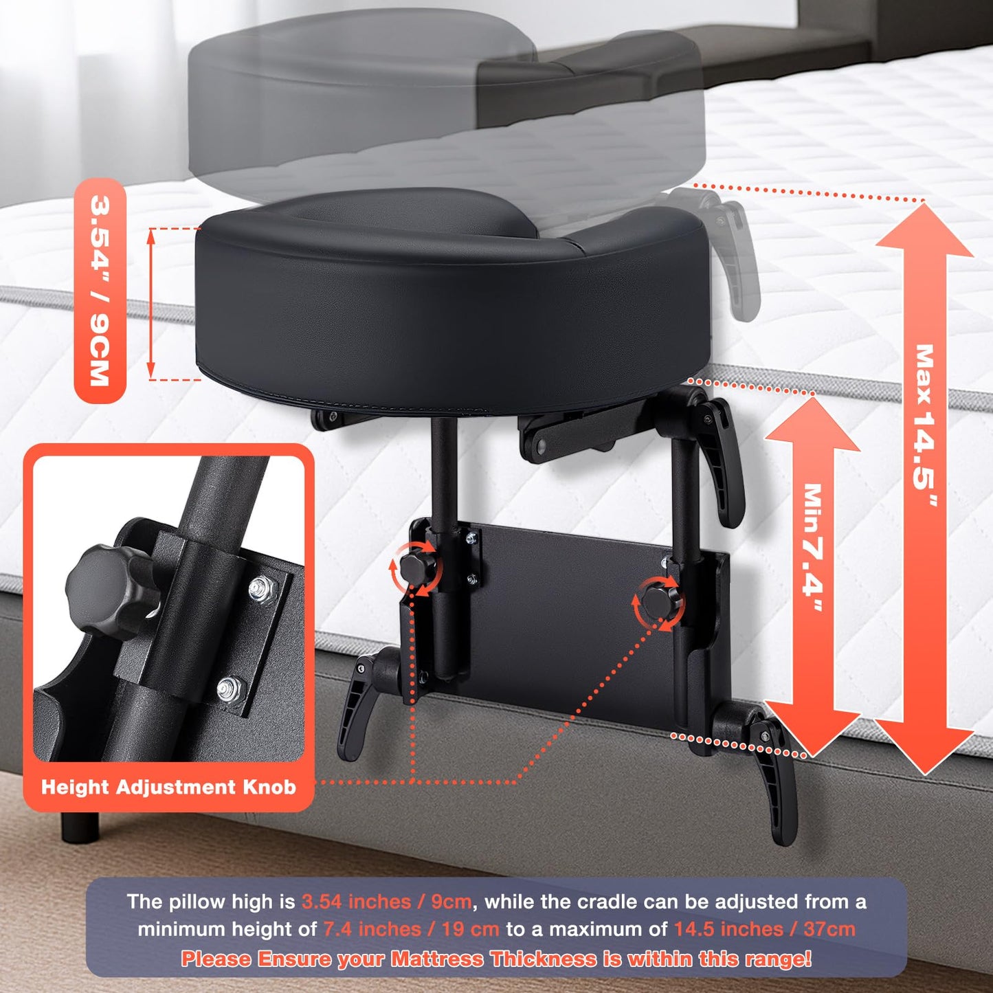Home Mattress Top Massage Kit, Universal Massage Headrest for Bed, Adjustable Height up to 14.5", Deluxe Face Cradle Face Down Pillow, Home SPA Face Cushion Support Bracket with Portable Storage Bag