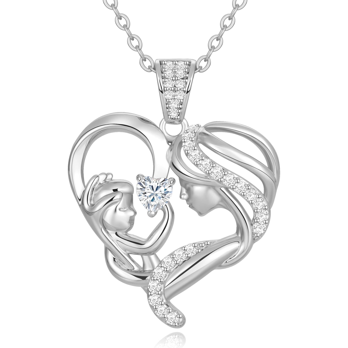 Zifeel Mothers Day Gifts for Mom Wife Her Grandma, S925 Sterling Silver Birthstone Necklaces Jewelry for Women, Mother's Day Love Heart Pendant Necklace for Anniversary Birthday Christmas Day