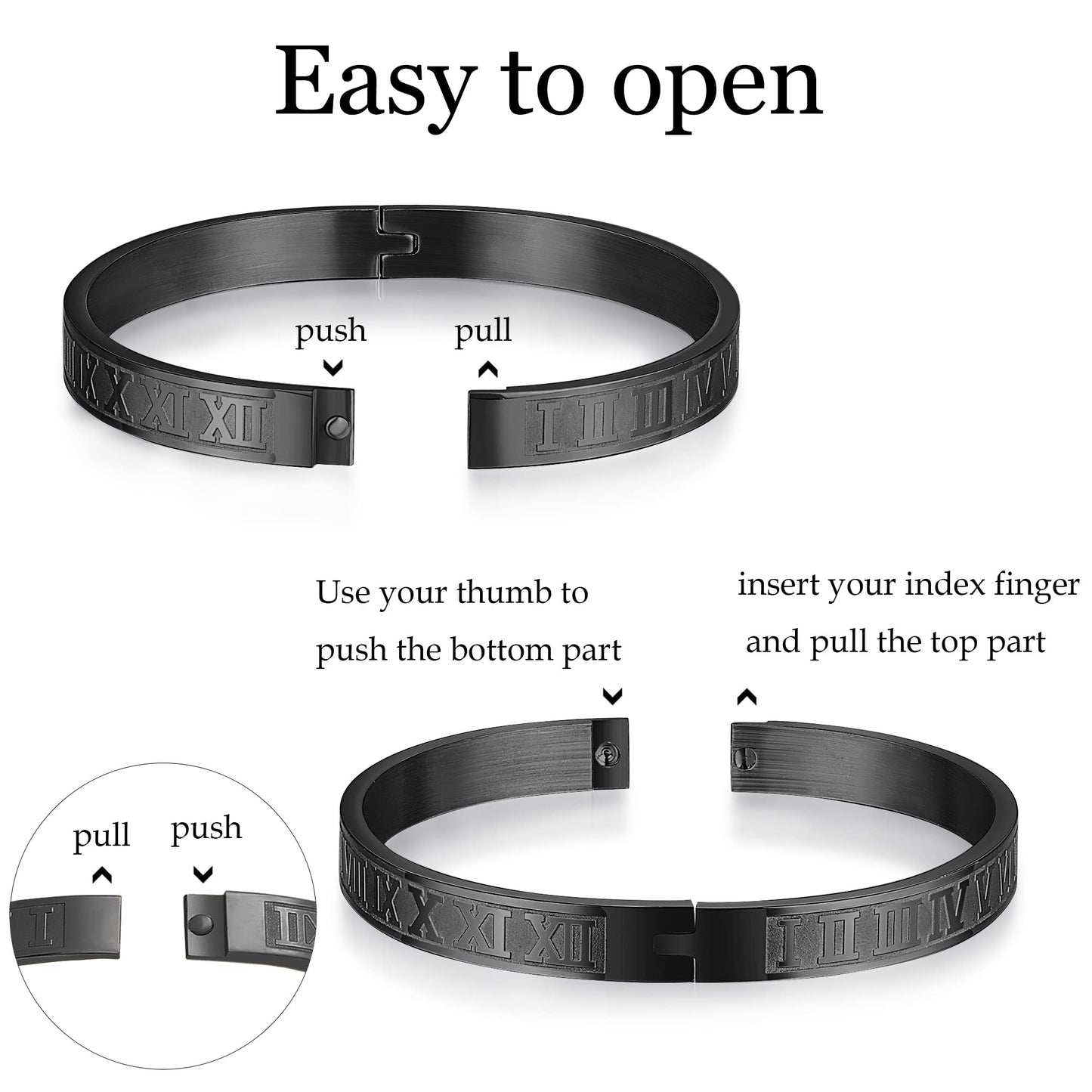 WFYOU 3PCS Stainless Steel Bracelets for Men Gold Roman Numeral Bangle Bracelet Twisted Cable Bracelet Adjustable Cuff Bracelet Mens Luxury Jewelry Bracelets Gifts(O:Black-CZ Leopard Head)