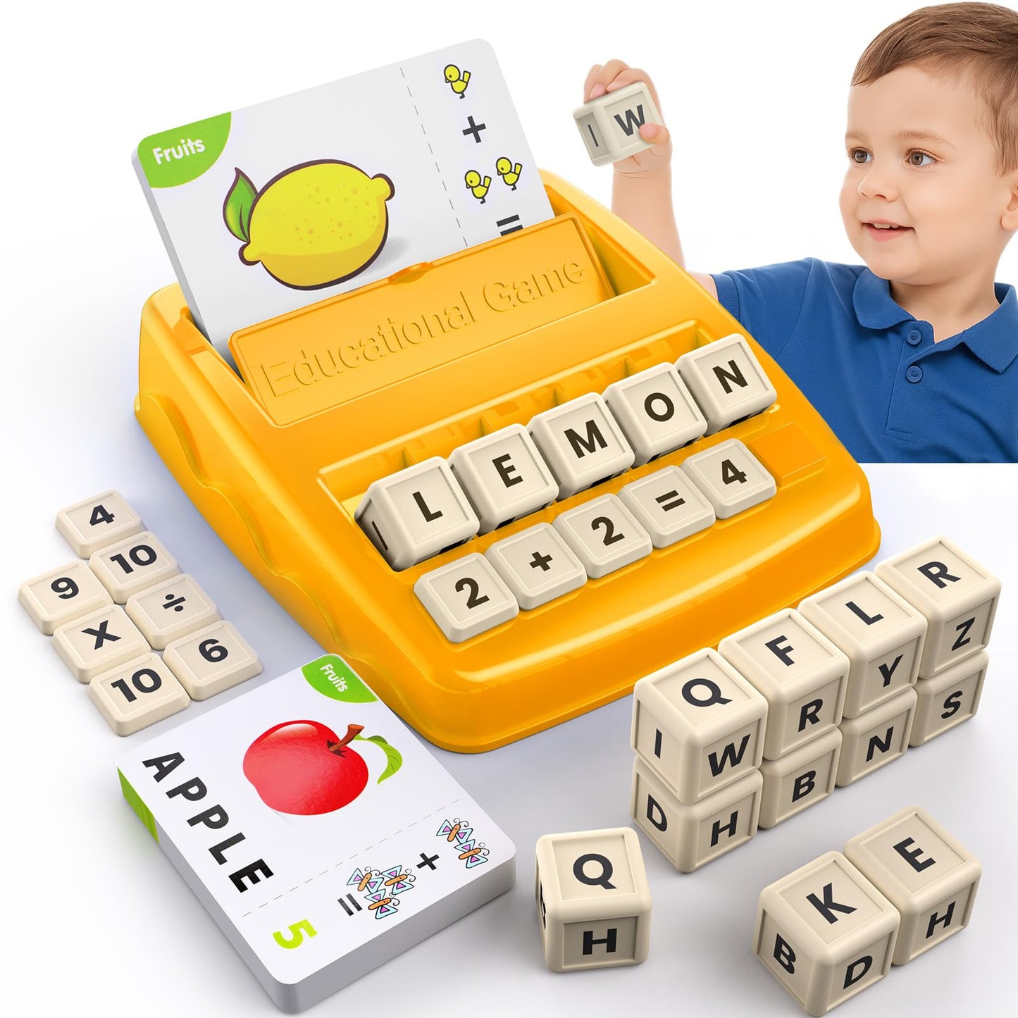 DEGIDEGI Educational Toys for Kids Ages 3-8, Matching Letter Spelling Game ABC Math Learning, Xmas Birthday Party Gifts for 3 4 5 6 7 8 Year Olds Boys and Girls Yellow
