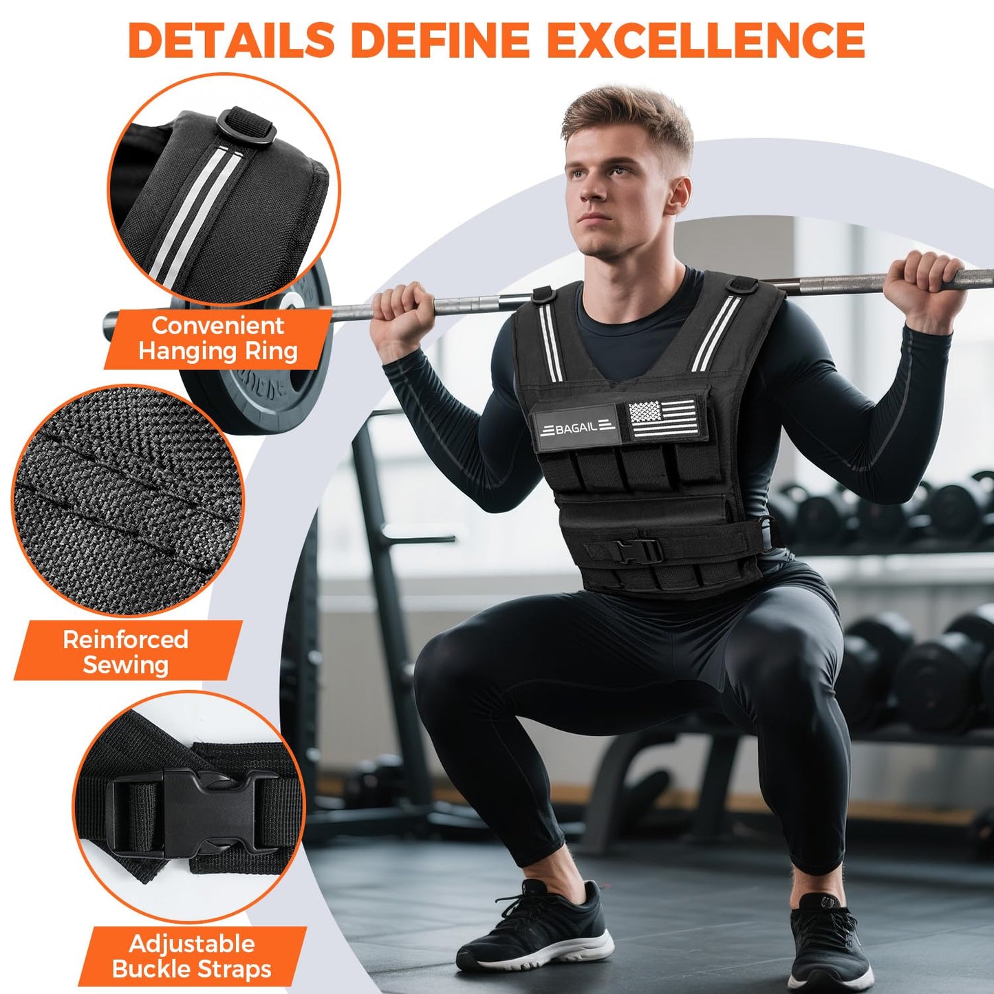 BAGAIL Weighted Vest Men, 20lb/30lb/40lb Adjustable Weight Vest for Woman with Removable Iron Weights, Women’s Rucking Vest for Walking, Workout, Running, Strength Training - 20 lbs