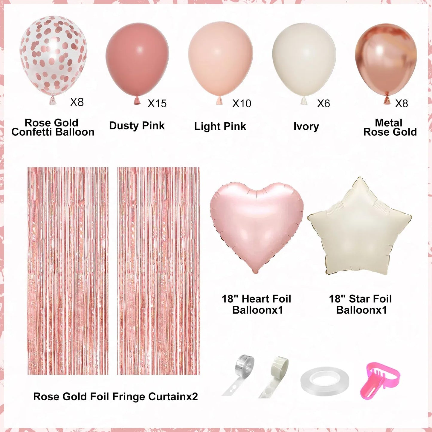Pink Birthday Party Decorations, Dusty Pink Sand Confetti Rose Gold Balloons Happy Birthday Banner Fringe Curtains Butterfly Hanging Swirls Circle Dots Tassels Pompoms for Women Girls Party Supplies