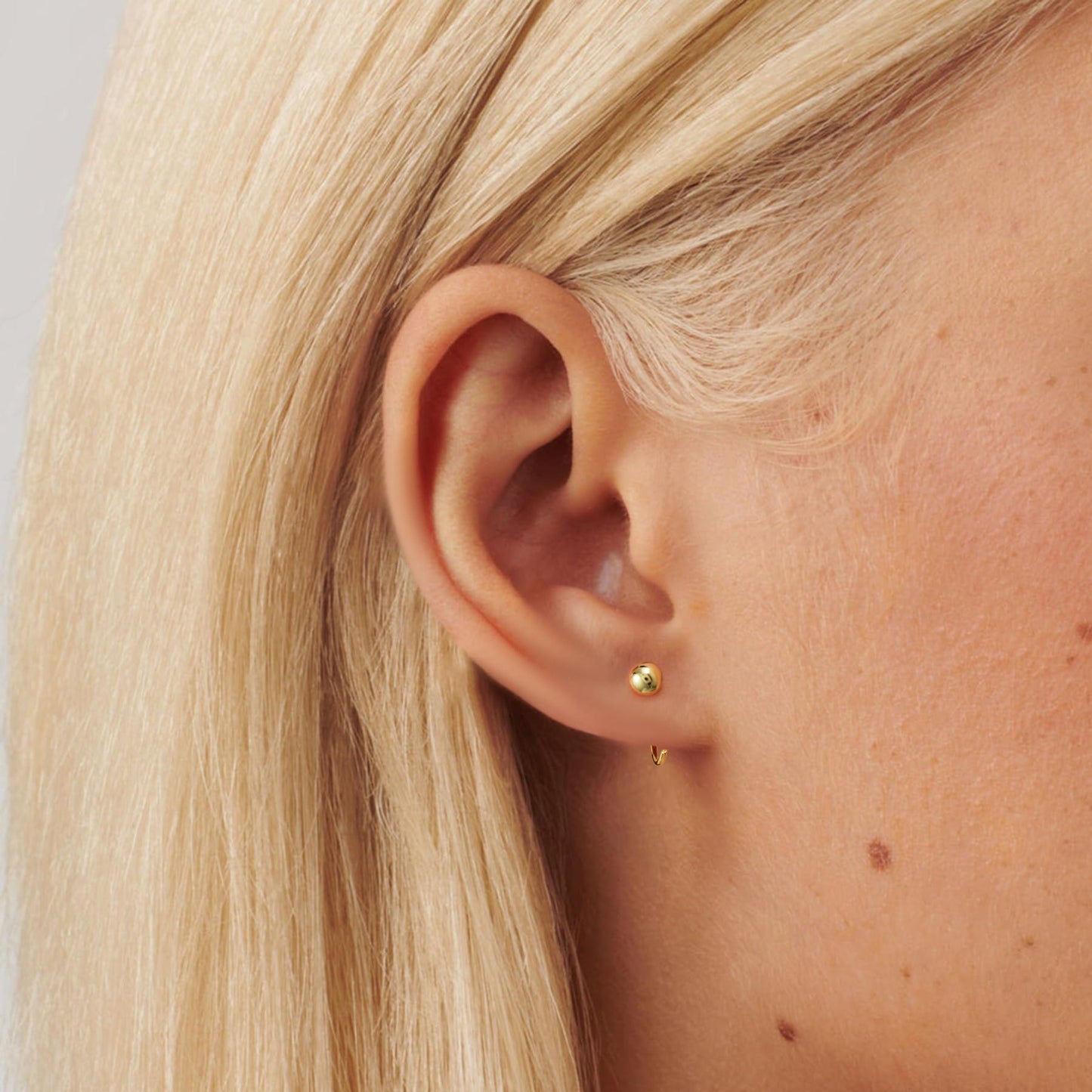CHIC & ARTSY 4mm Half Hoop Earrings 18K Gold Plated 925 Sterling Silver Ball Huggies Hoop Earrings for Women Little Ball huggie Hoops Earrings