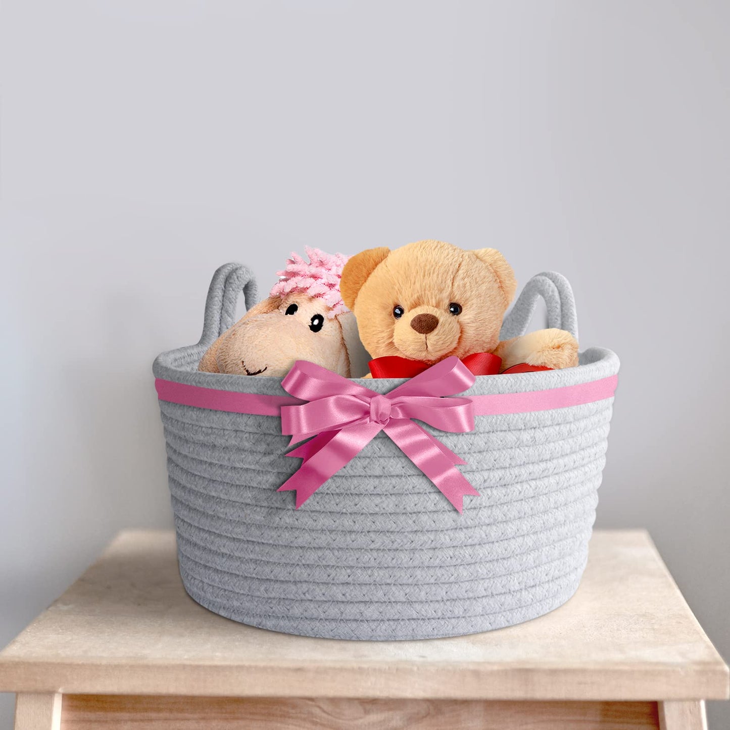 Cafshion Small Cat Ears Toy Organizer, Woven Cotton Rope Basket, Decorative Nursery Bins & Boxes Gift Basket Empty for Baby Pet Toy Storage