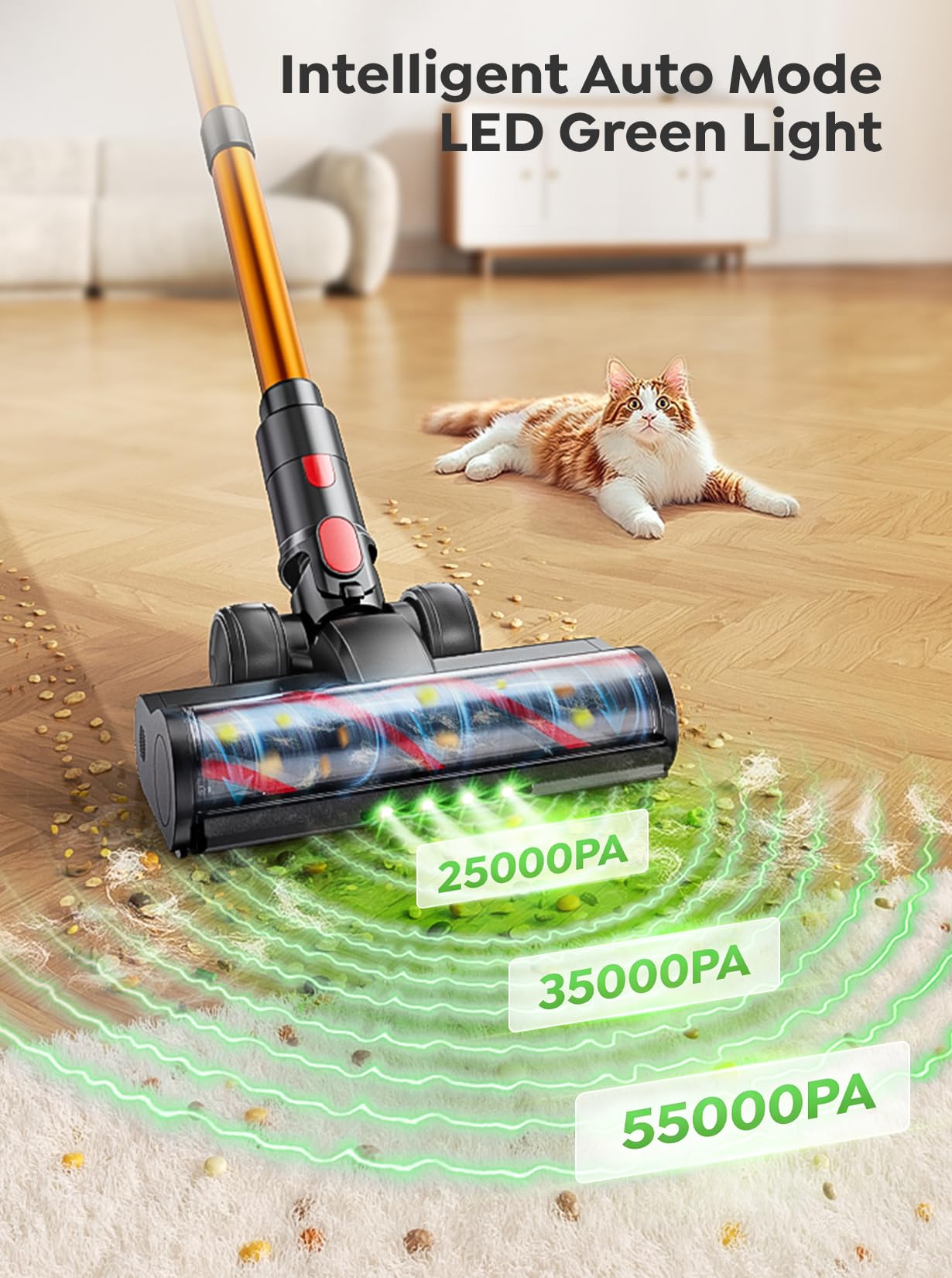 Cordless Vacuum Cleaner, 650W 55KPA 70Mins Vacuum Cleaners for Home, Upgraded Stick Vacuum with 3.3Ft Extendable Hose, LED Touch Screen, Wall Charging Station, Auto Mode for Carpet Pet Hair Hard Floor