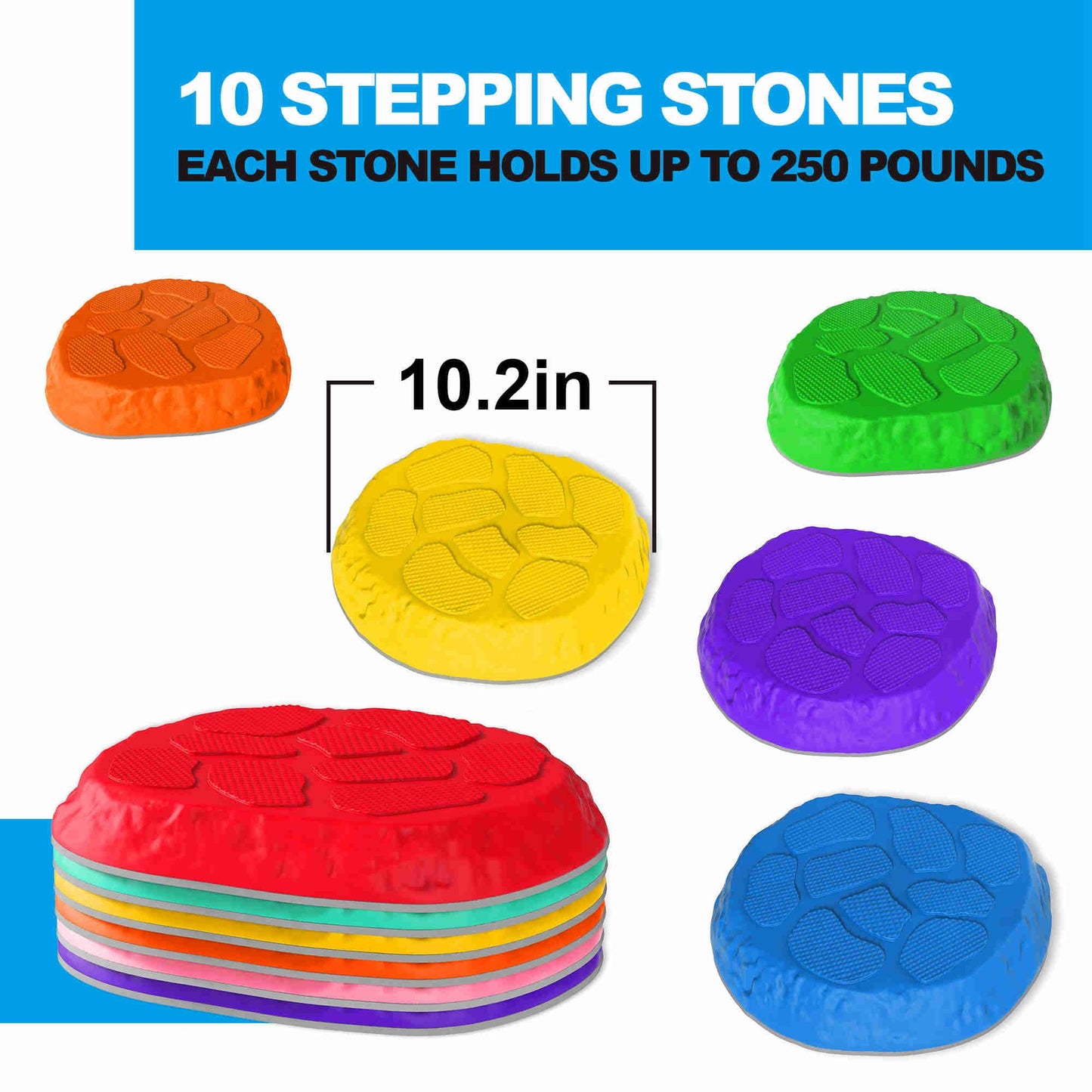 TECKMICO 10-Pack Stepping Stones for Kids,Non-Slip Balance Stones Obstacle Course Coordination Game Encourage Toddler Balance Gross Motor Skills Toys for Kids Ages 3-8