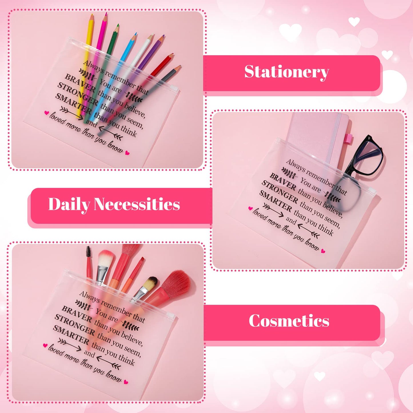 Reginary 50 Pcs Inspirational Gifts Bulk for Women Cosmetic Bag EVA Makeup Bag with Zipper for Birthday Employee Coworker Colleague Staff Encouragement Motivational Presents(You Are Braver)