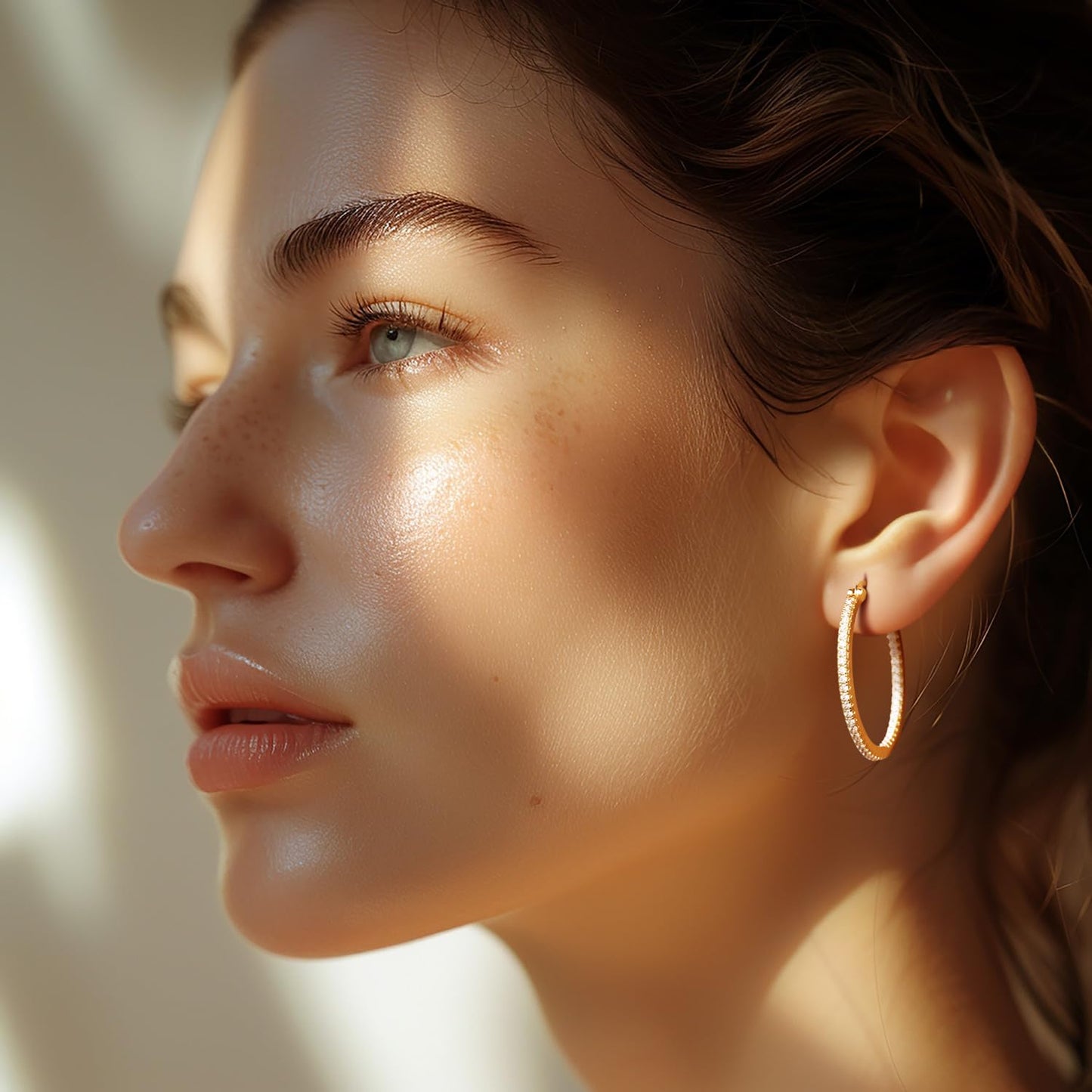 Aidomiya Gold Hoop Earrings 14K Gold Hoop Earrings for Women with Dual-sided Cubic Zirconia Hoops Earring for Women Sensitive Ears Hypoallergenic Womens earring 35MM