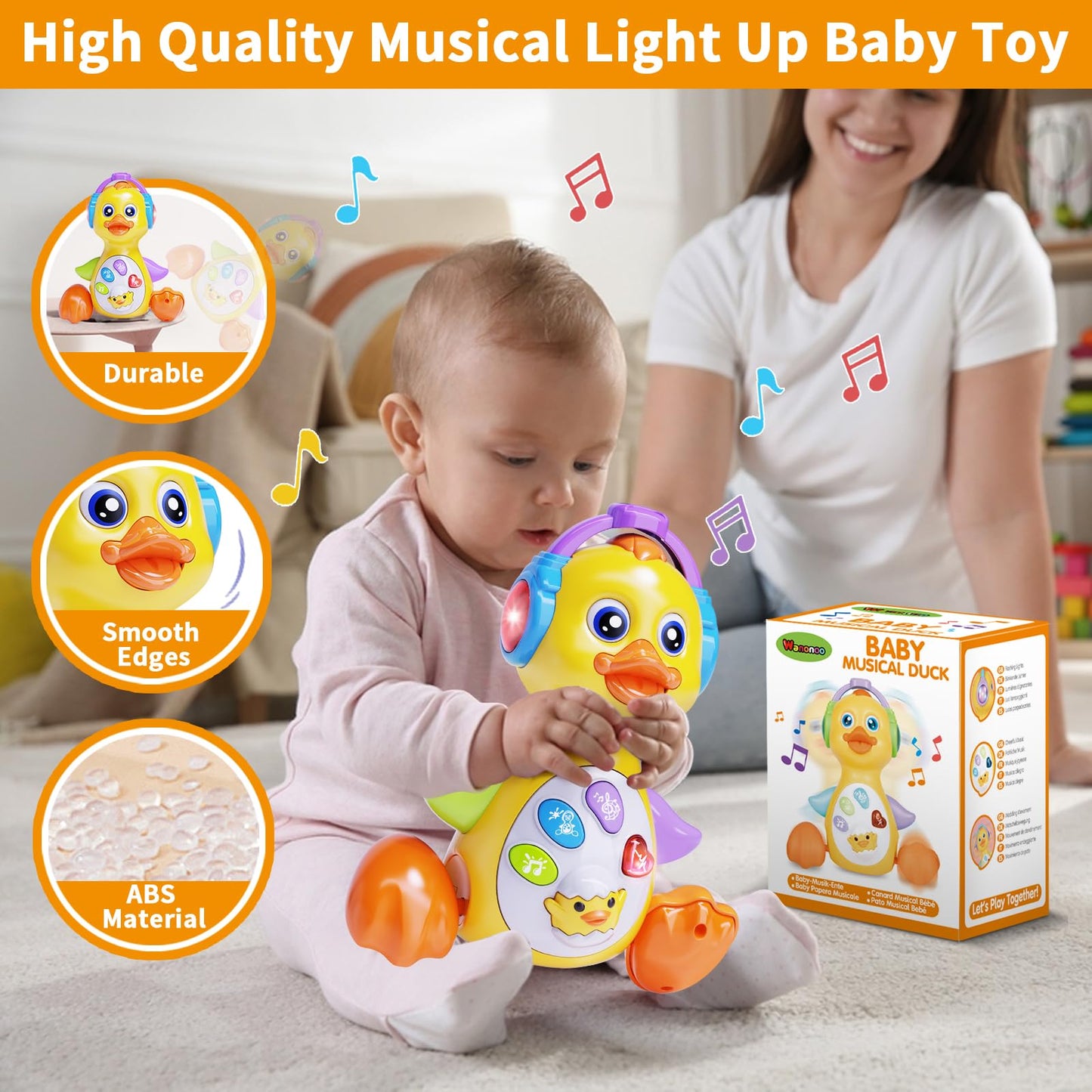 Wanonoo Dancing Duck Baby Toys 6-12 Months Developmental, Musical Crawling Infant Tummy Time 3 4 5 6 7 8 9 10 11 12 18 Month Boy Girl Moving Light Up Toddler Learning Activity Easter Birthday Gift