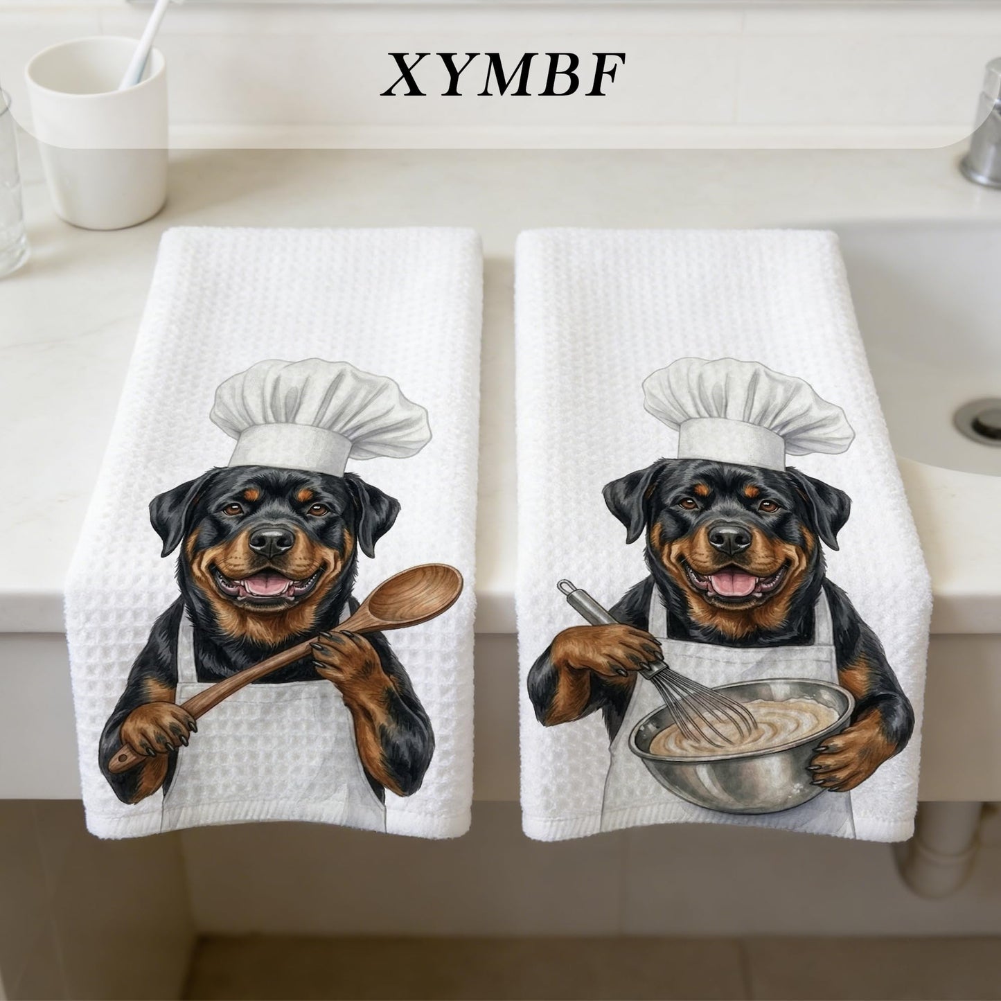 XYMBF Rottweiler Gifts Kitchen Towels, Rottweiler Gifts Dish Tea Towel, Puppy Chef Dog Lover Gift Decorative Hand Tea Towels for Kitchen Decor, 16X24 Inch Set of 2