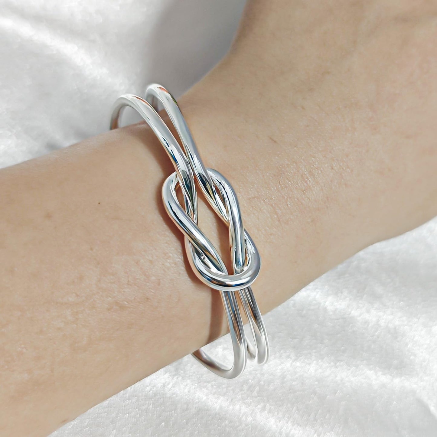 Baoaichi 925 Sterling Silver Bracelet Plated Cuff Bangle Bracelet Fashionable Multi-layer Cross Wire Bangle Bracelet Open Adjustable Wide Cuff Bracelet for Teen Girls Fashion Jewelry (silver O)
