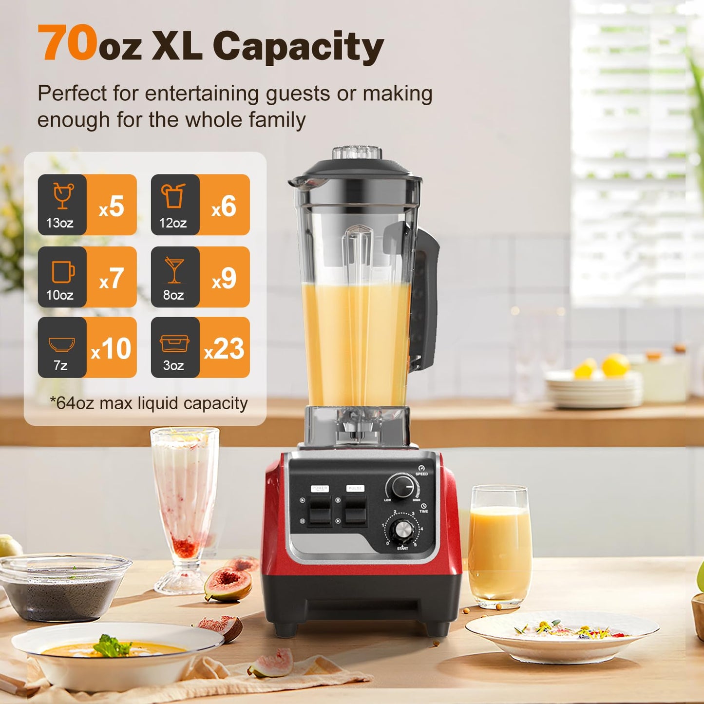 MAGETANG Blender, 1800W Powerful Countertop Blenders for Kitchen with 70oz Pitcher &20oz Travel Cup, 28000 RPM Blender for Smoothies, Ice Crushing, Frozen Drinks, Multiple Speeds with Pulse & Timer