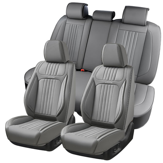Aupaver Seat Covers, Waterproof Car Seat Cover for Cars 5 Seats, Universal Leather Seat Covers, Front & Rear Automotive Seat Covers Car Seat Cushion, Leatherette Seat Protector for Most Cars, Gray