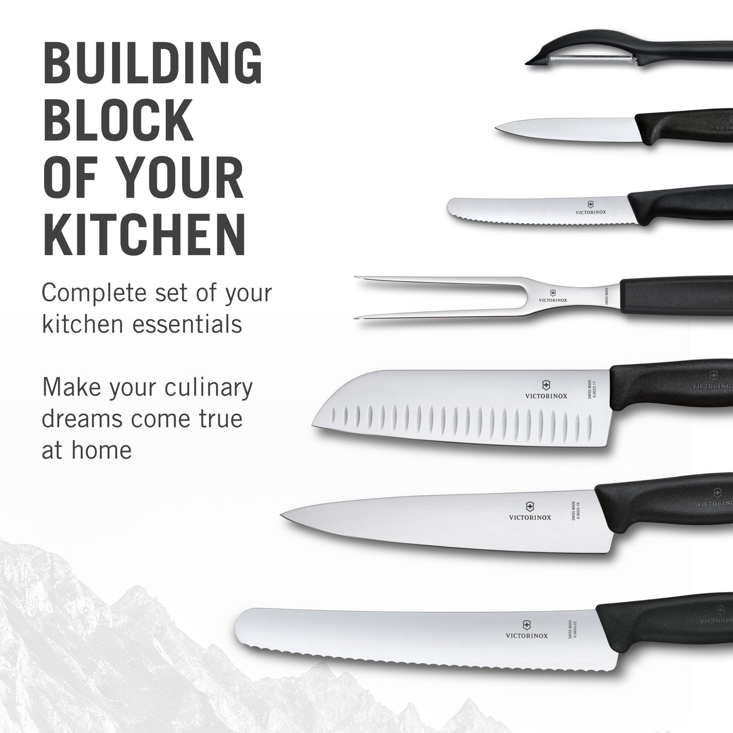 Victorinox Swiss Classic Kitchen Set - Includes Carving Knife, Santoku Knife, Vegetable Peeler & More - Premium Kitchen Accessories - Black Handles, 7-Piece Set