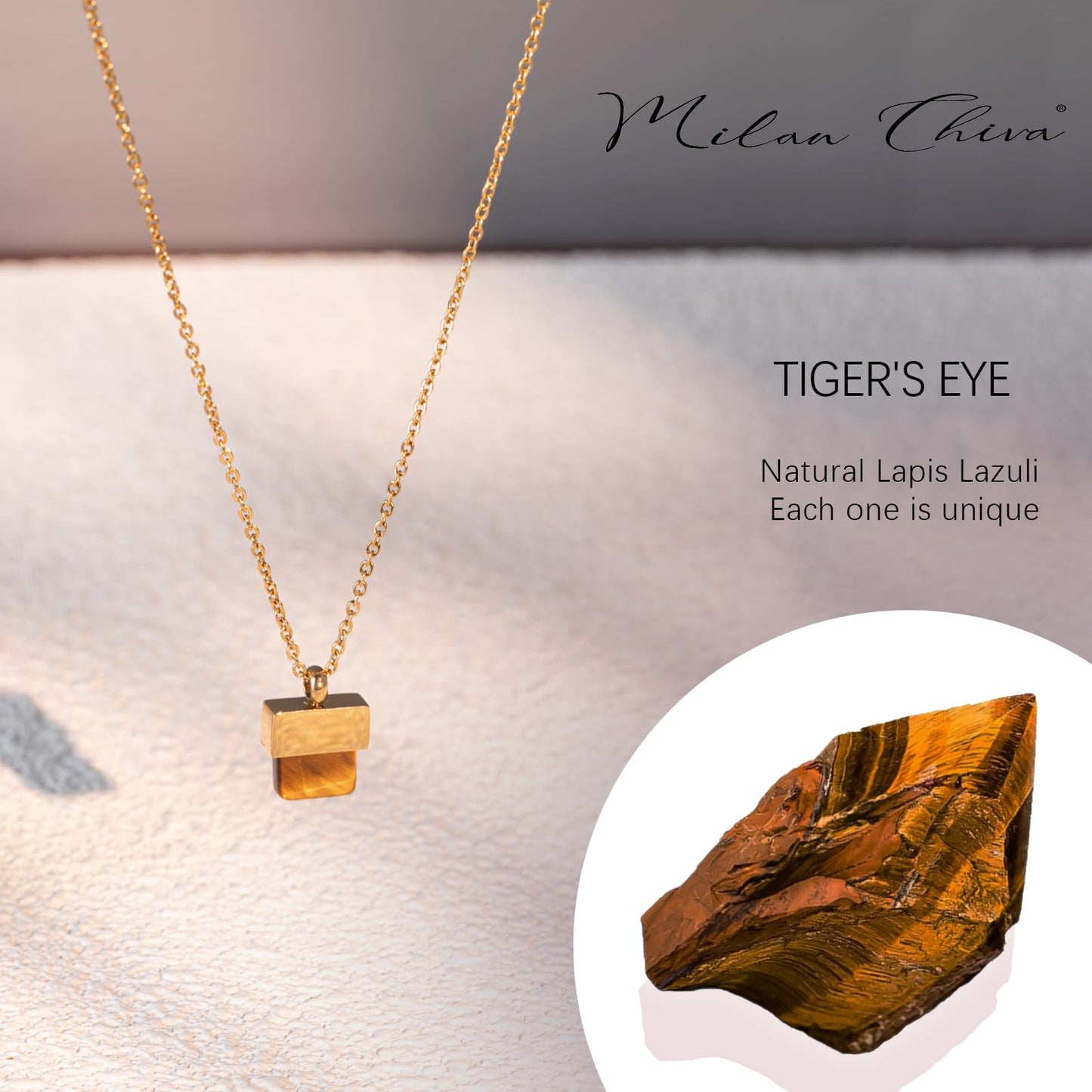 Milan Chiva 14K Gold Plated Brown Tigers Eye Stacked Necklace for Women, Dainty Trendy Non Tarnish Pendant Charm Necklaces Fashion Jewelry for Women Waterproof MNS-1005BR