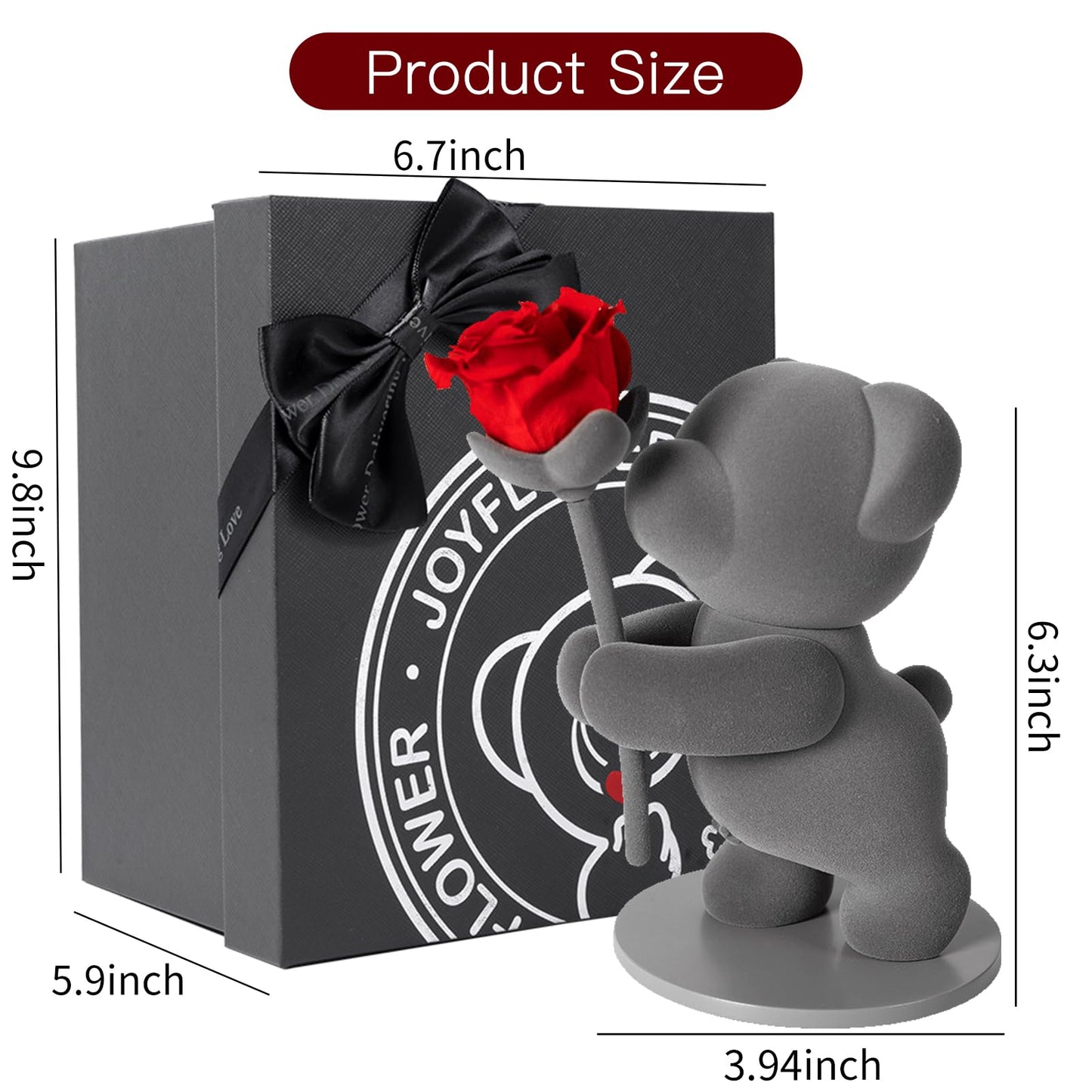 JoyFlower Preserved Flowers with Cute Teddy Bear, Eternal Real Rose Romantic Gift with Elegant Gift Box for Girlfriend Wife Her in Valentine's Day, Birthday, Christmas, Weddings, Anniversaries