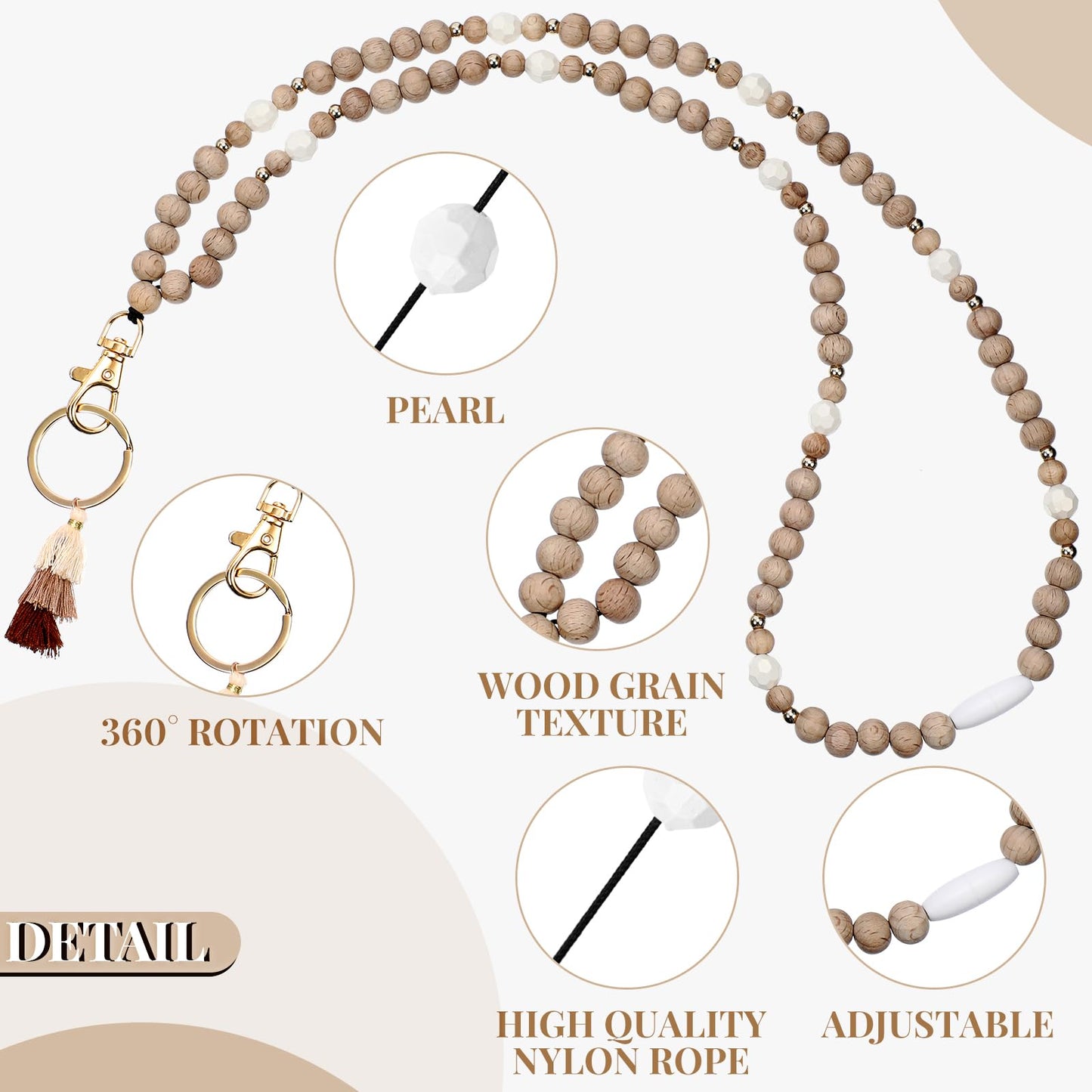 Sintuff 12 Pieces Wood Beaded Lanyard Card Holder Set, Including 4 Wooden Bead Neck Bohemian Lanyards with Tassel and 8 Clear Waterproof ID Card Holder, Nurses Employees Teacher Appreciation Gifts