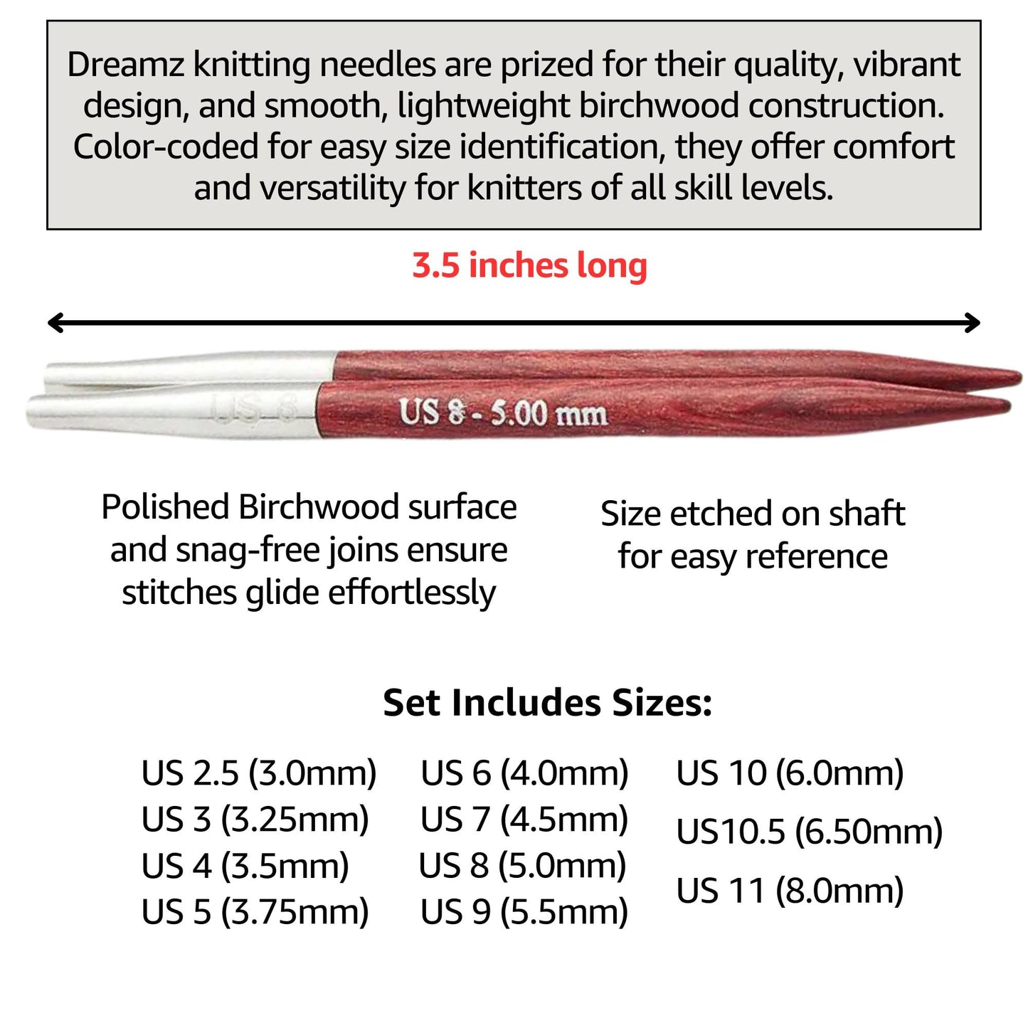 KnitPro Dreamz Regal Set 4 inch Circular Knitting Needles Size 2.5, 3, 4, 5, 6, 7, 8, 9, 10, 10.5, 11 Interchangeable, 5 Cables, 8 Caps, 4 Keys, 2 Connectors, Fabric Case with Project Bag