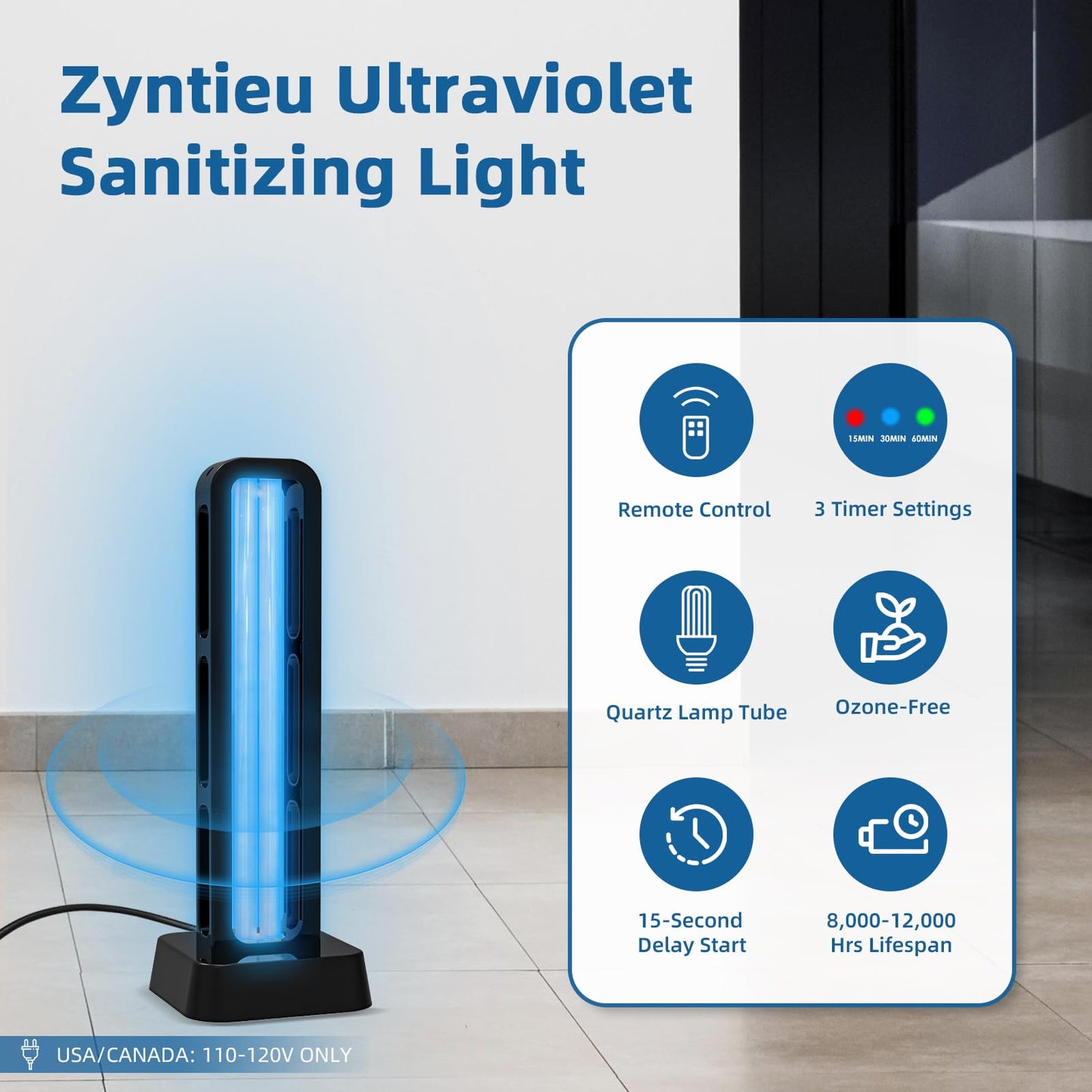 Zyntieu 39W UV Light Sanitizer with Remote Control and 3 Timers – Ozone Free Home Disinfection Device, Kills Germs, Viruses, Mold and Dust Mites – Whole Room Ultraviolet Light for Home and Office