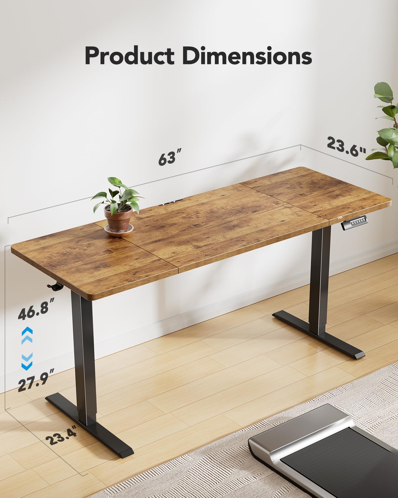 Marsail 63x24 Electric Standing Desk - Adjustable Height Computer Desk with Memory Presets, Storage Bag & Cable Management for Home Office & Gaming Workstations