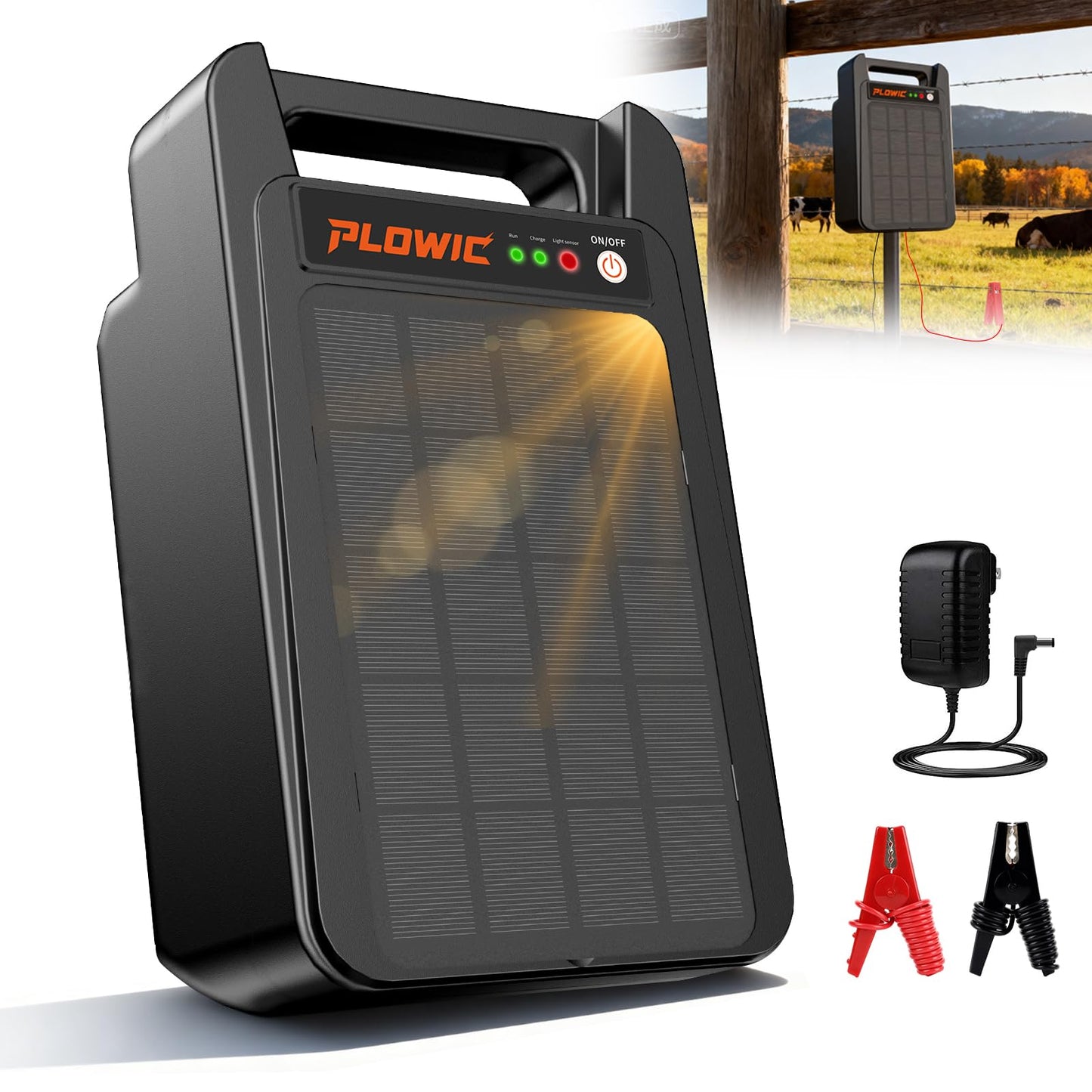 10 Miles Solar Electric Fence Charger: 0.20J Portable Energizer with Rechargeable Solar Panel for Livestock, Predator Protection, Solar Fence Charger with Day or Night Mode, Easy Installation