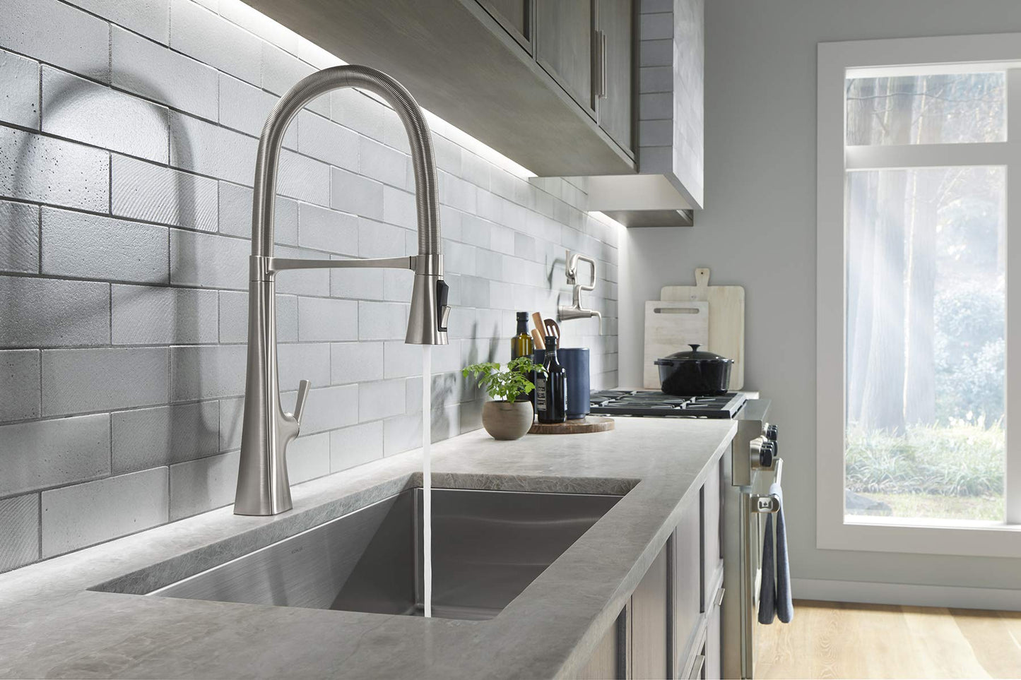 Kohler 22060-VS Graze Commercial, 3 Function Tall Semi-pro Kitchen Sink Faucet with Pull Down Sprayer, Vibrant Stainless