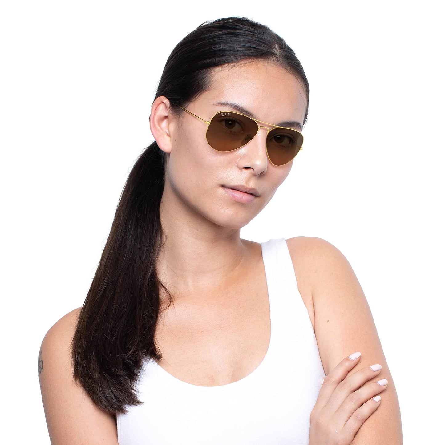 Ray-Ban Unisex RB3025 Classic Polarized Aviator Sunglasses, Matte Gold/Polarized Brown Gradient, 55 mm