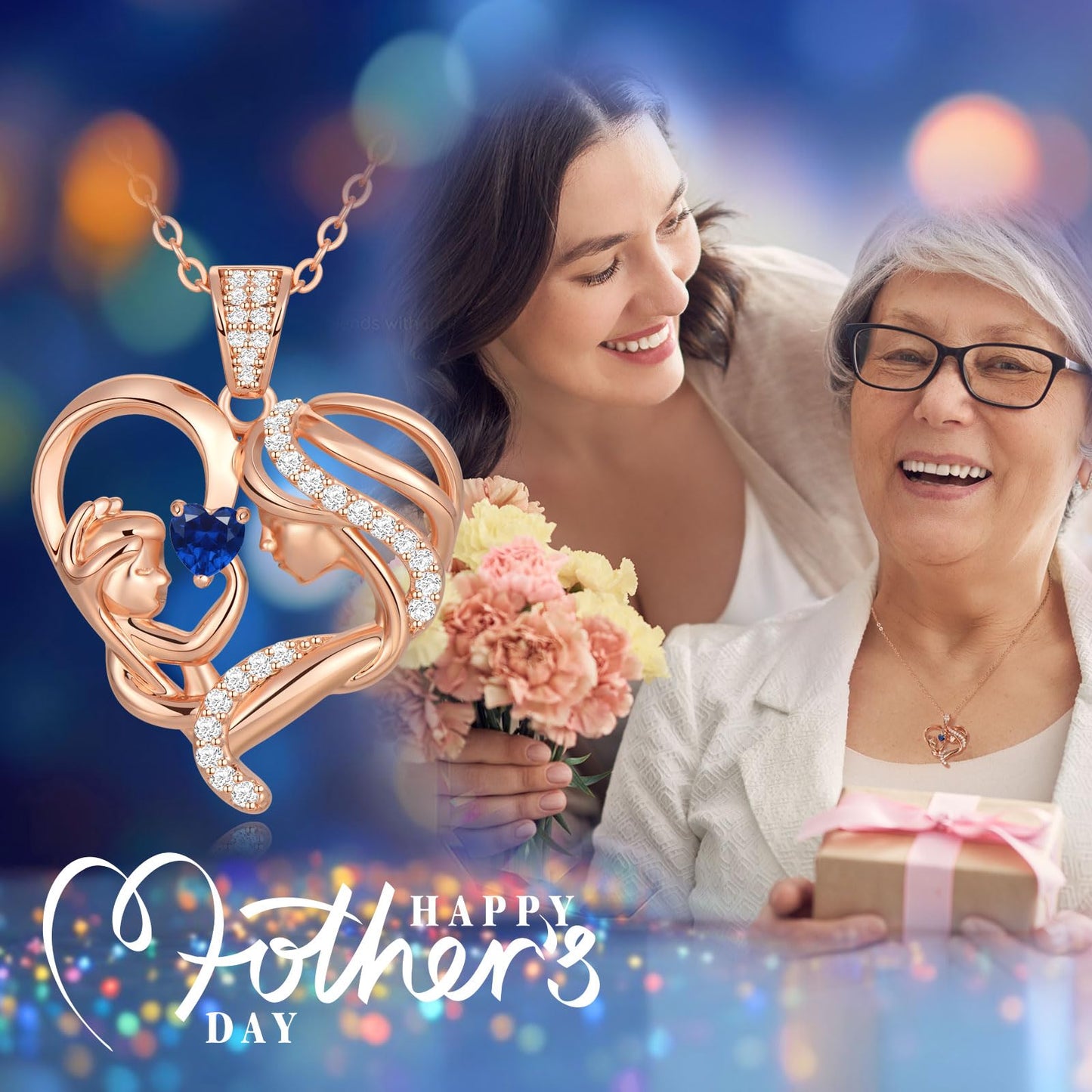 Zifeel Mothers Day Gifts for Mom Wife Her Grandma, S925 Sterling Silver Birthstone Necklaces Jewelry for Women, Mother's Day Love Heart Pendant Necklace for Anniversary Birthday Christmas Day