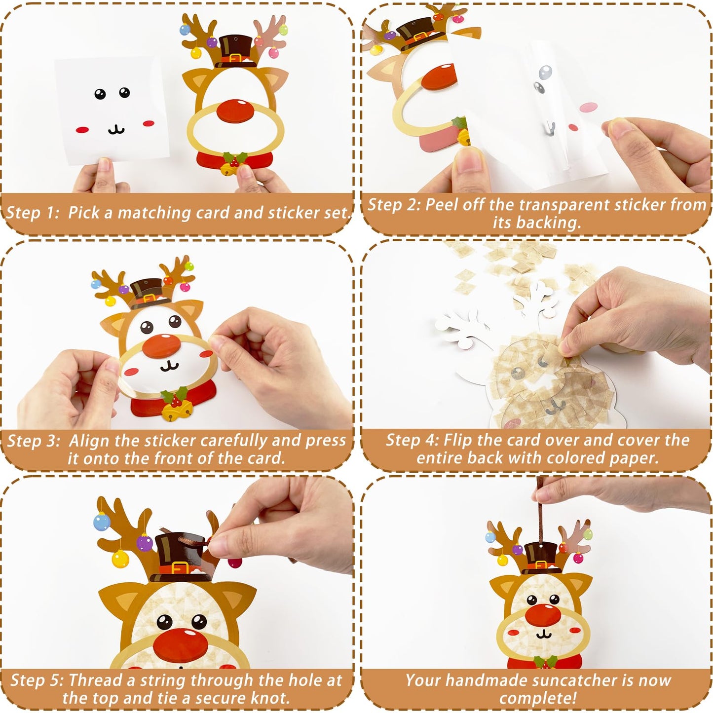 42 Packs Christmas Reindeer Suncatchers Crafts for Kids, Winter DIY Reindeer Tissue Paper Sign Art Crafts Kit Gift for Winter Xmas Holiday Fun Home Classroom Game Activities Party Decor Favors
