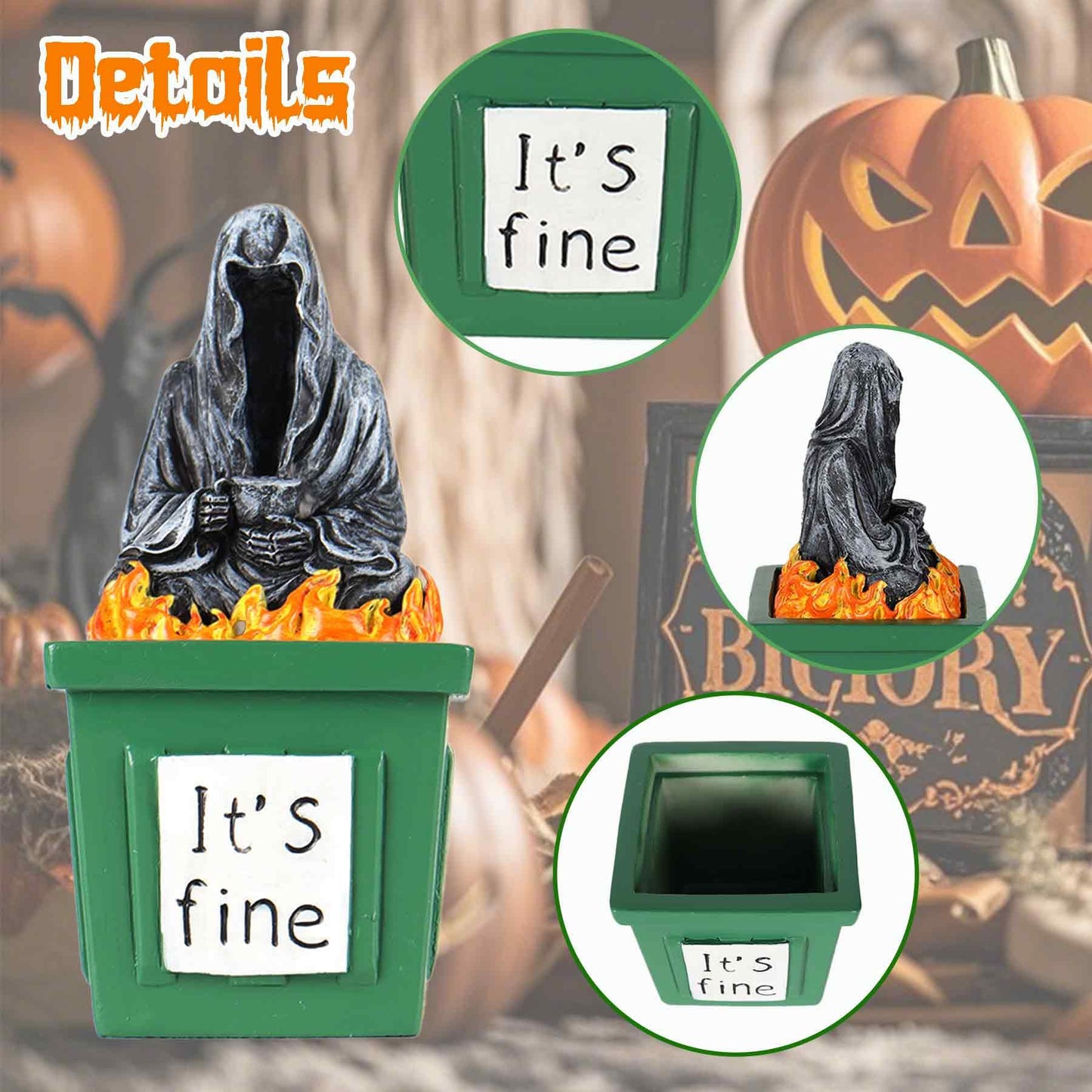 TTDOM Grim Reaper Statue Gothic Decor Dumpster Fire Gifts for Coworkers Boss Gifts Housewarming Gifts Bookshelf Decor for Home Office