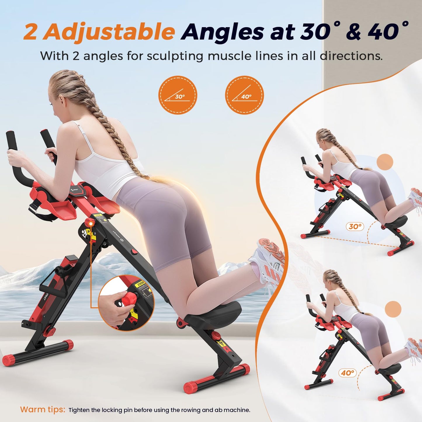 Ab Machine and Rowing Machine, 4 in 1 Rowing Machines for Home with 3 Levels of Workout Resistance, Quiet & Foldable Rower Machine with 3 Adjustable Handle Heights & LCD Monitor, Row Machine for Home