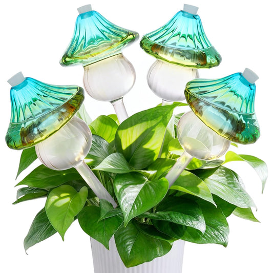 4 Pack Self Watering Globes for Plants, Automatic Plant Watering Bulbs with Mushroom Design, 11 oz Large Gradient Color Glass Plant Waterer Stakes for Indoor and Outdoor Plants, Vacation and Travel