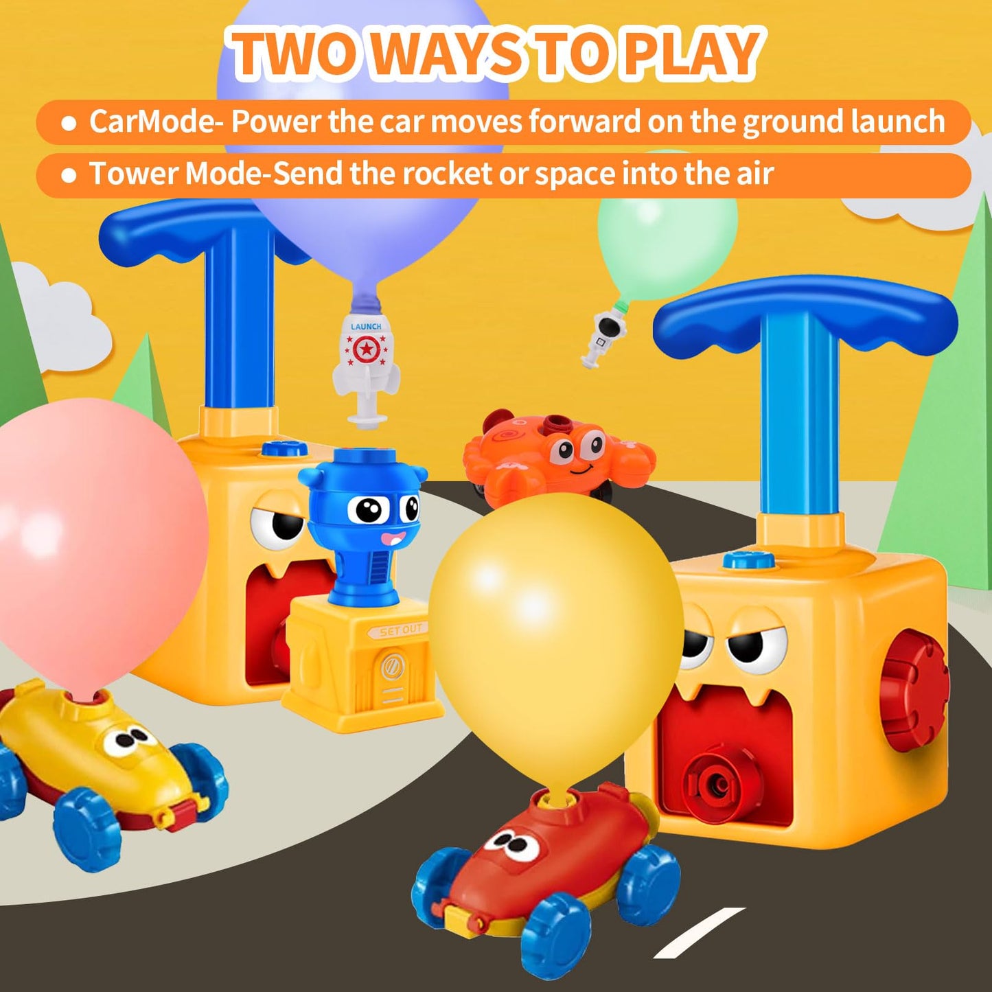 Balloon Launcher Toy Set,Balloon Powered Cars, Inertial Balloon Car, Creative Inflatable Balloon Pump Racing Car,Scientific Experiment Intelligence Education Preschool Children's Toys.(24PCS Balloon)