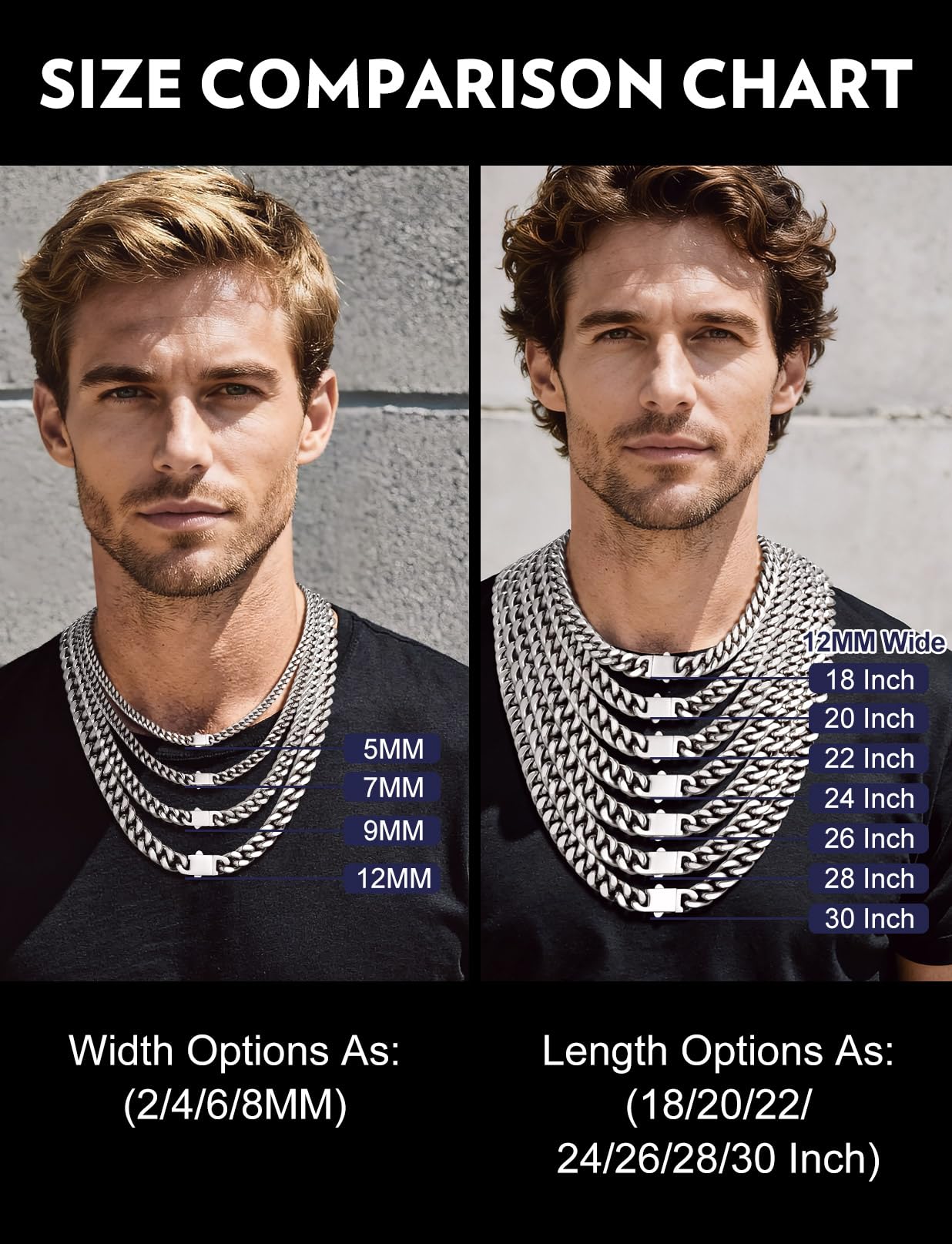 Bandmax Mens Cuban Necklaces 28 Inches Long Curb Chains 12MM Chunky Heavy Big Diamond Curb Link Chain Cubanas Cadenas Hombres