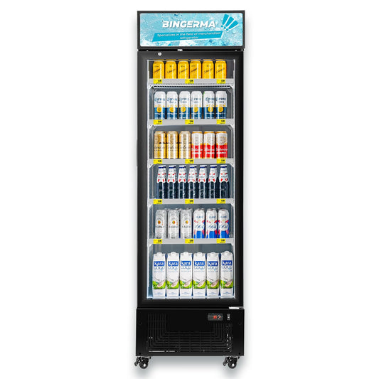 BINGERMA Commercial Display Refrigerator with Glass Door 12 Cu.ft Merchandiser Beverage Cooler Bar Black Drink Fridge with Price Tag for Convenience Stores, Supermarkets,Bars,Offices